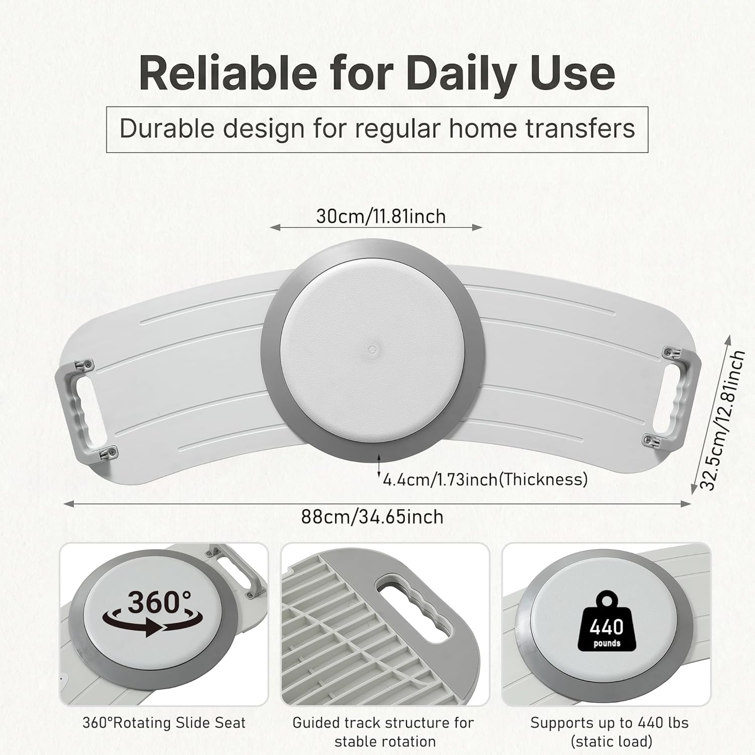 Rotating Transfer Board with Turntable and Dual Handles, Non-Slip Wheelchair Aid

