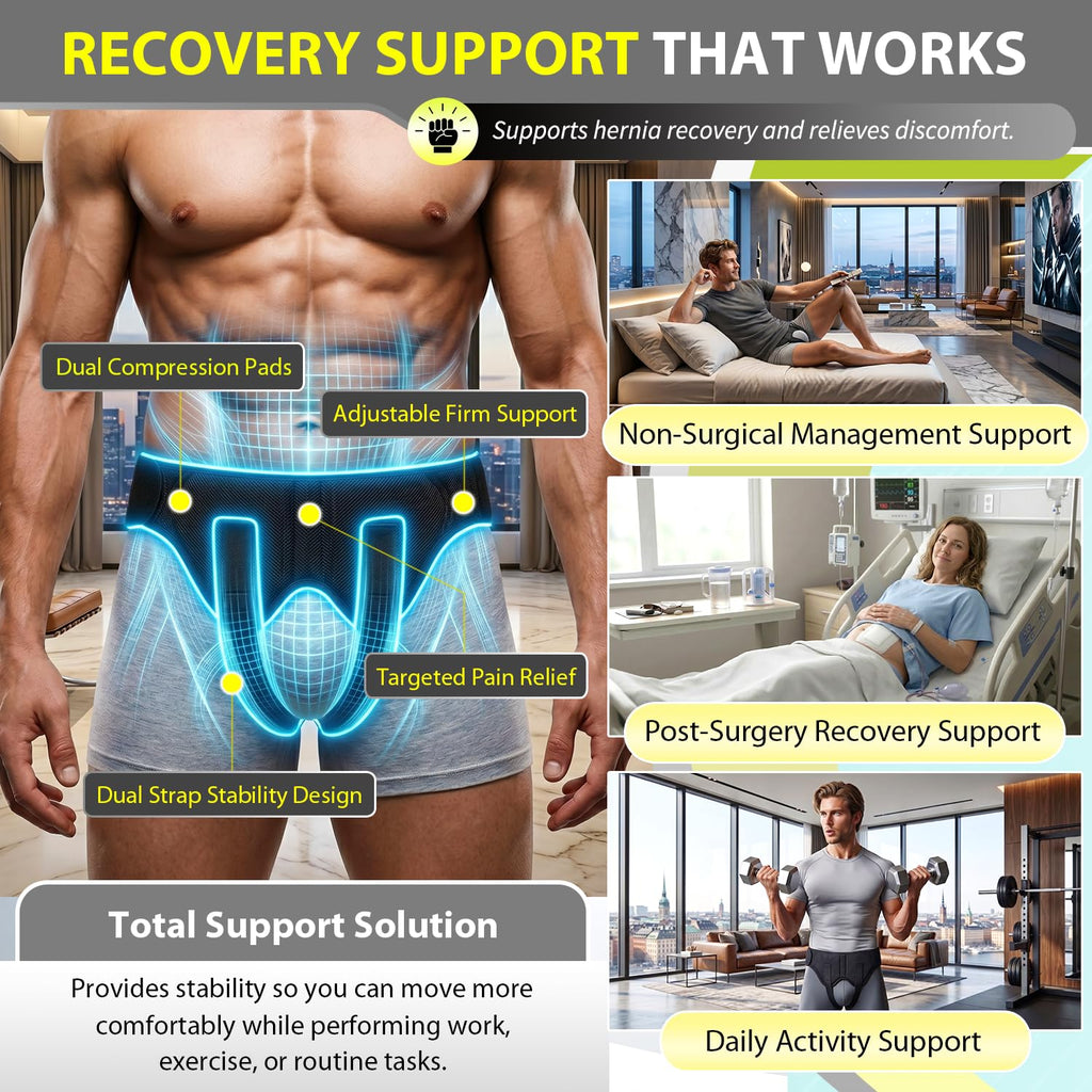 BLITZU Hernia Belt Truss for Inguinal & Groin Support with 2 Compression Pads

