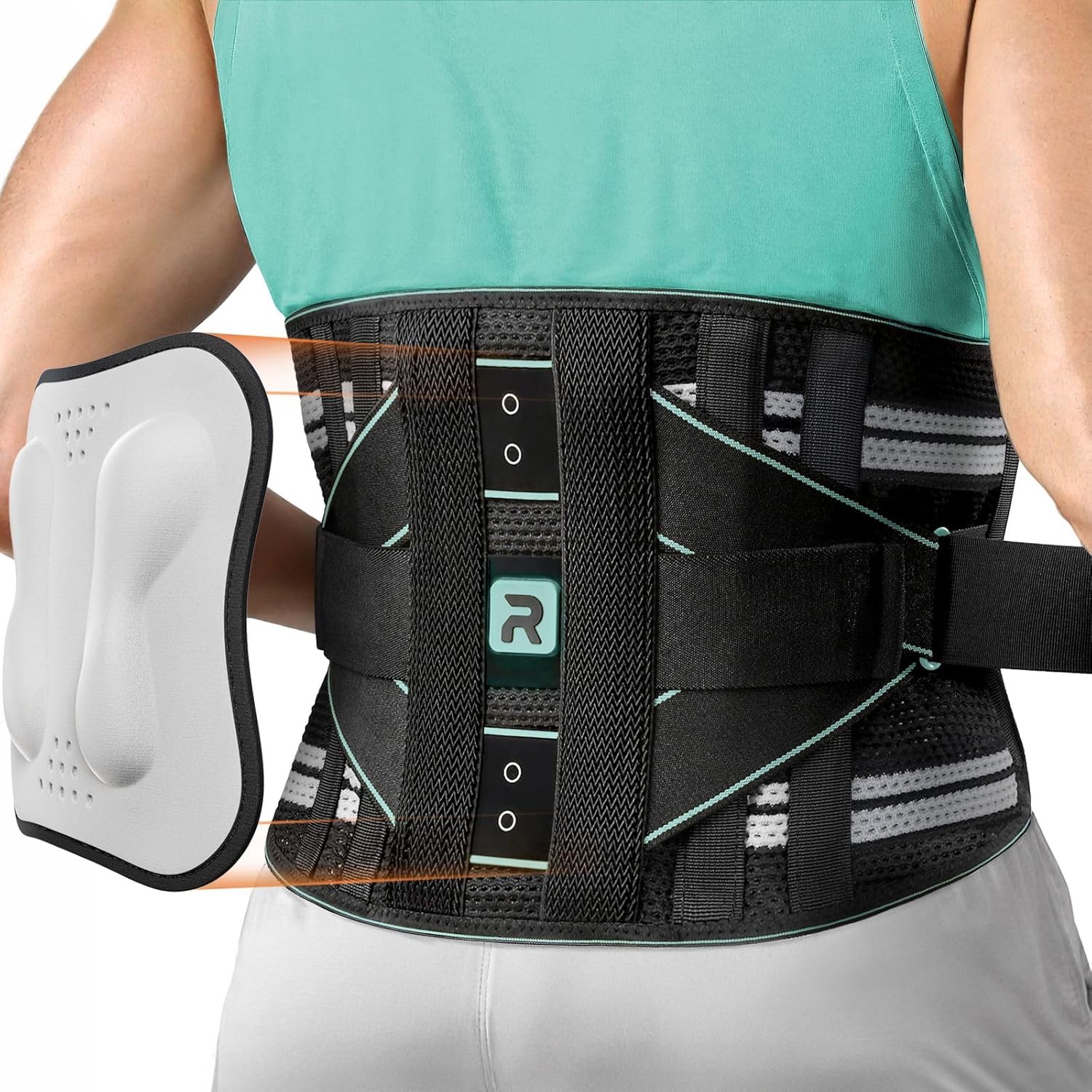 Rakiie Back Brace for Lower Back Support Belt with 8 Stays, Elastic Lumbar Support

