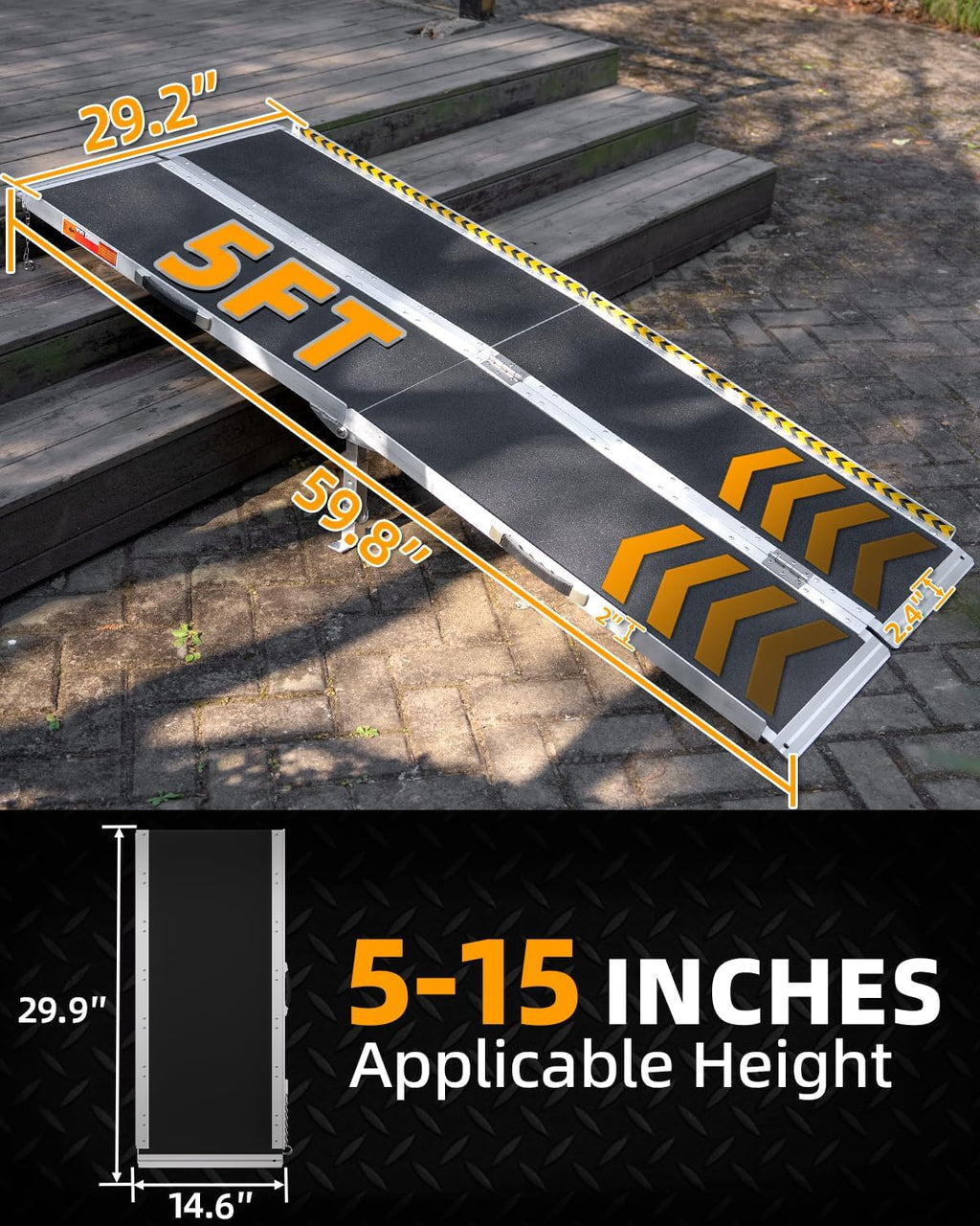 VNN Wheelchair Ramp Portable Aluminum Threshold Ramp with 4 Support Legs, 800 lb

