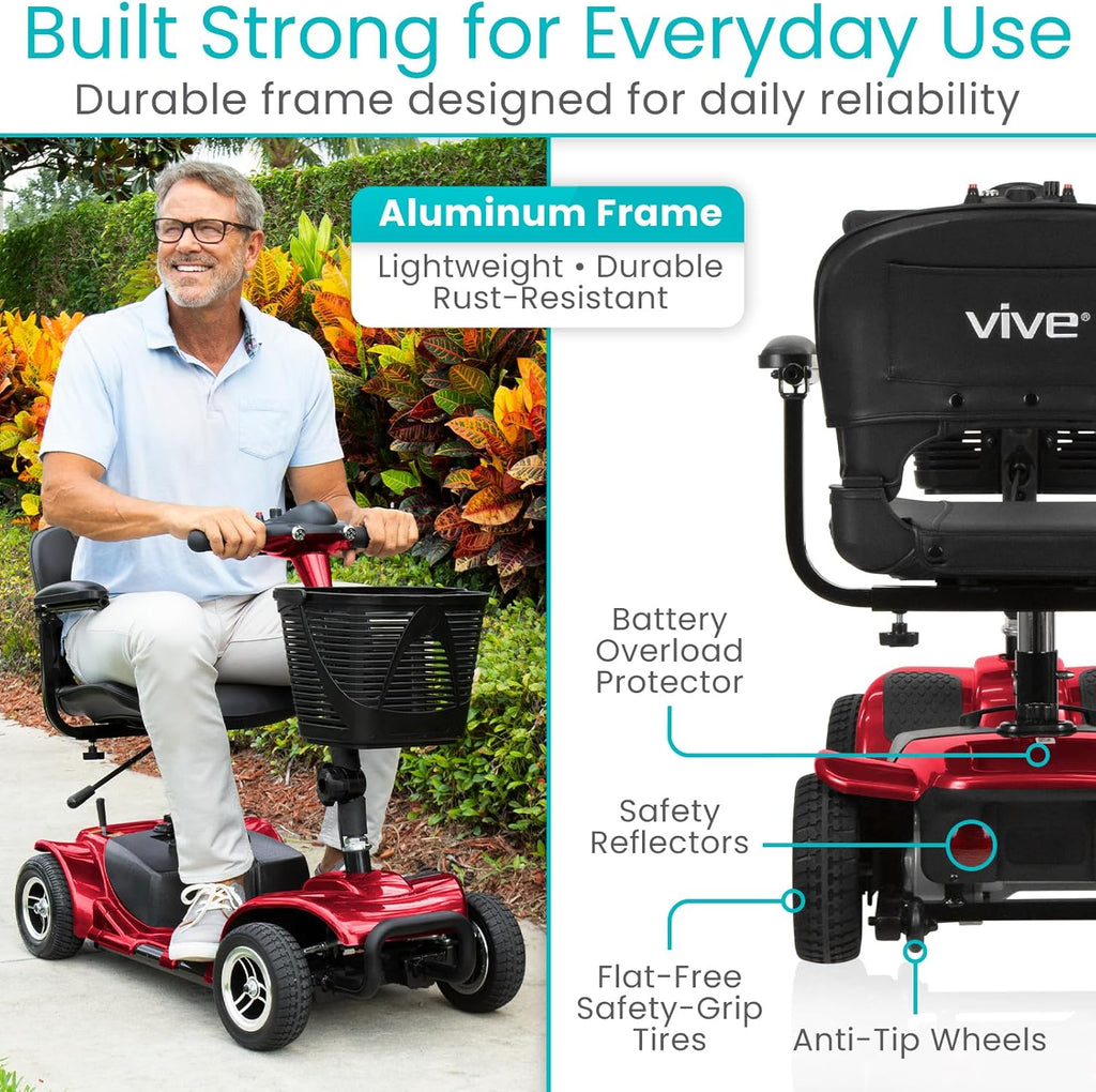Vive 4-Wheel Electric Mobility Scooter, Compact Travel Powered Wheelchair


