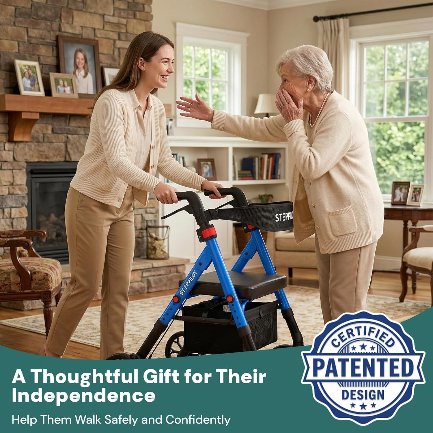 Bariatric Rollator Walker with Seat, 500 lb Aluminum Frame, 8 in All-Terrain Wheels

