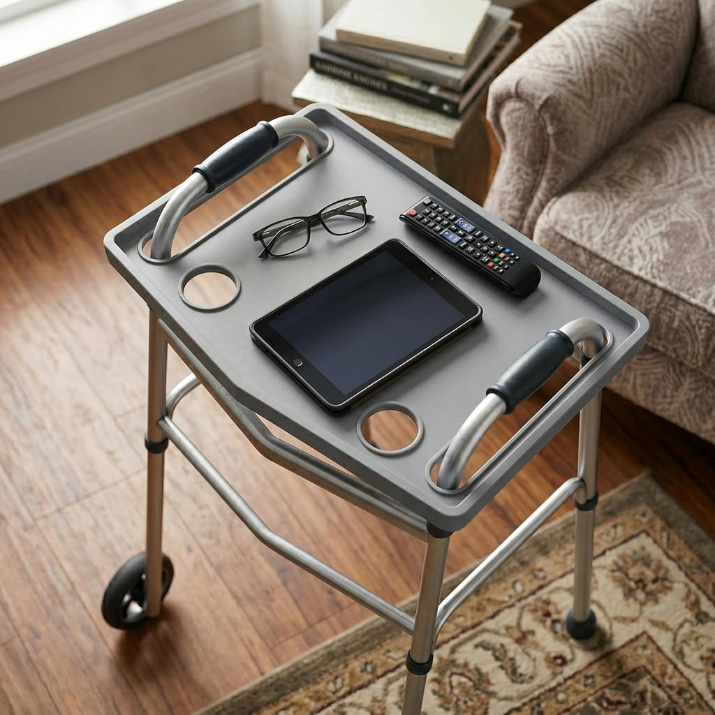 Bluestone Walker Tray Upright with Holders for Folding Walkers, Cup Holders

