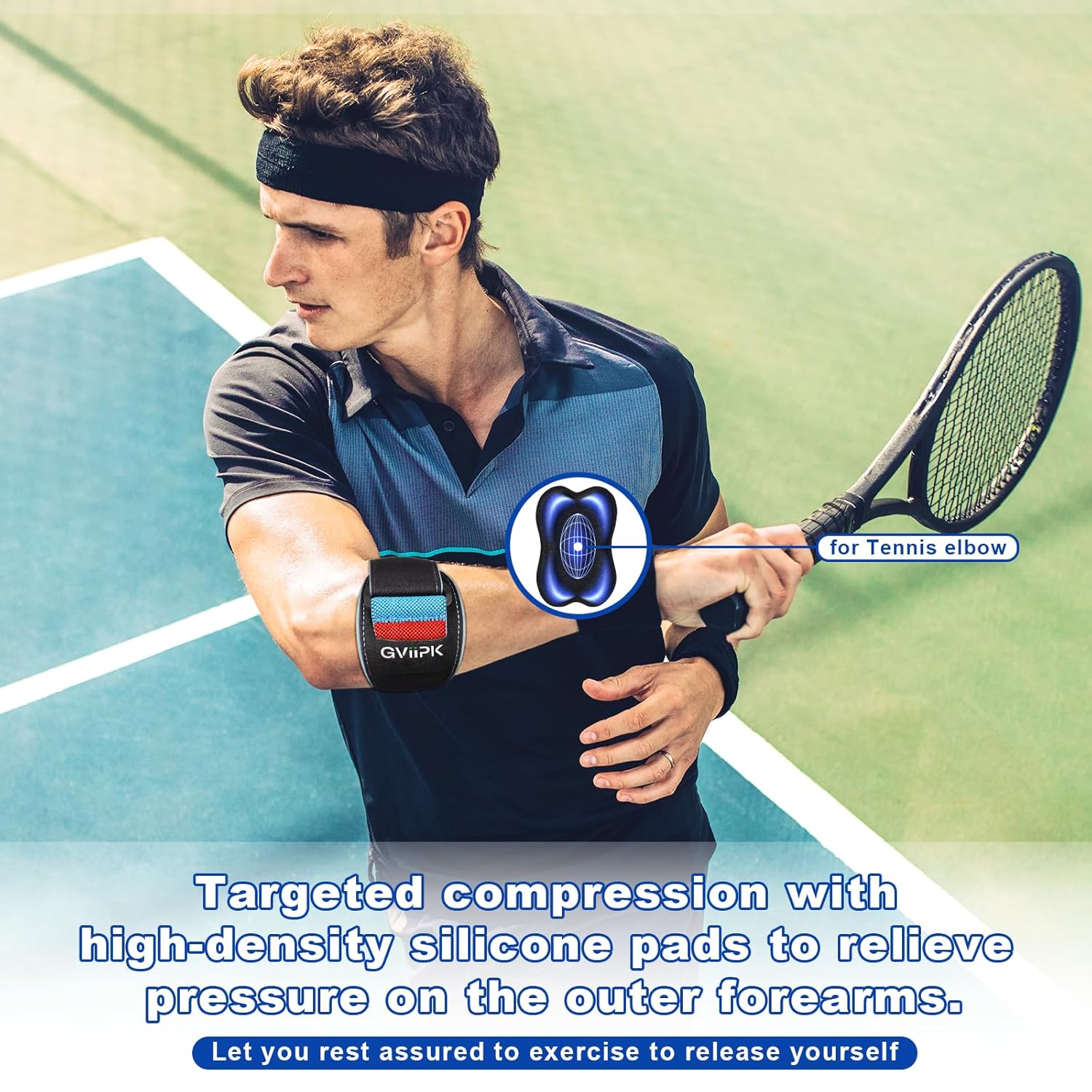 Gviipk Tennis Elbow Brace Adjustable Forearm Compression Support Strap with Silicone Pad

