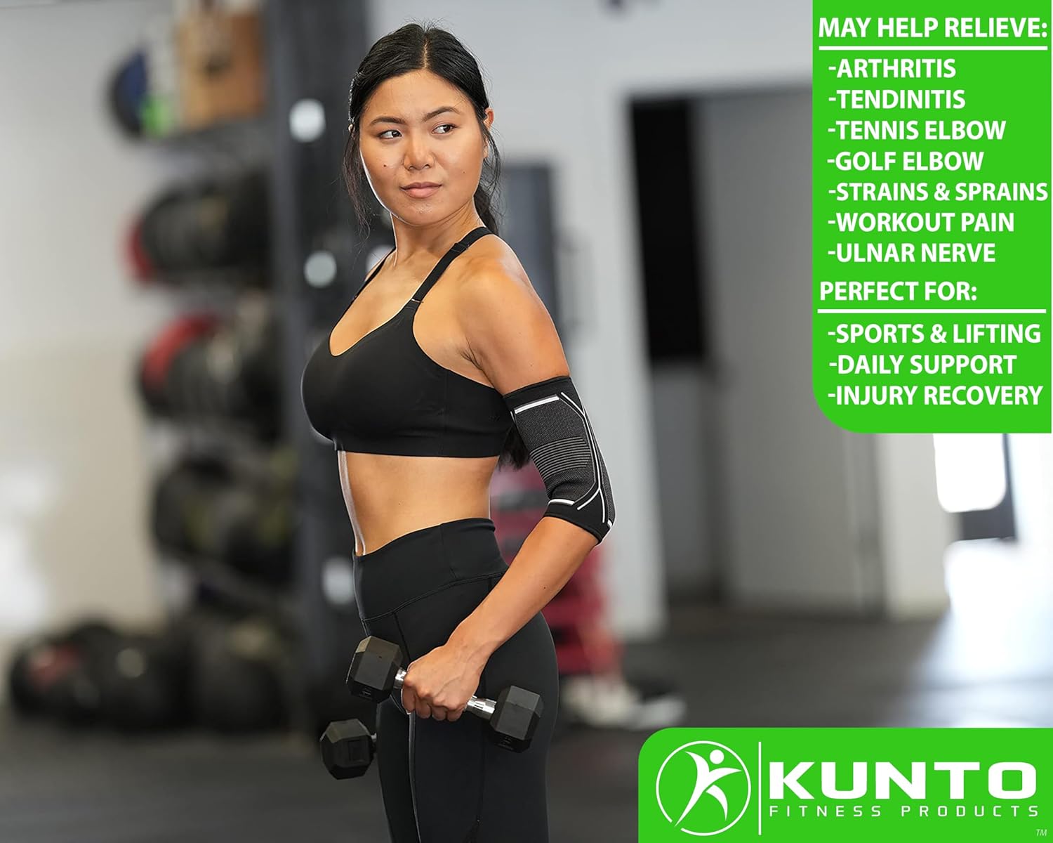 Kunto Fitness Elbow Compression Brace Sleeve for Tendonitis, Tennis Elbow, Pain Relief

