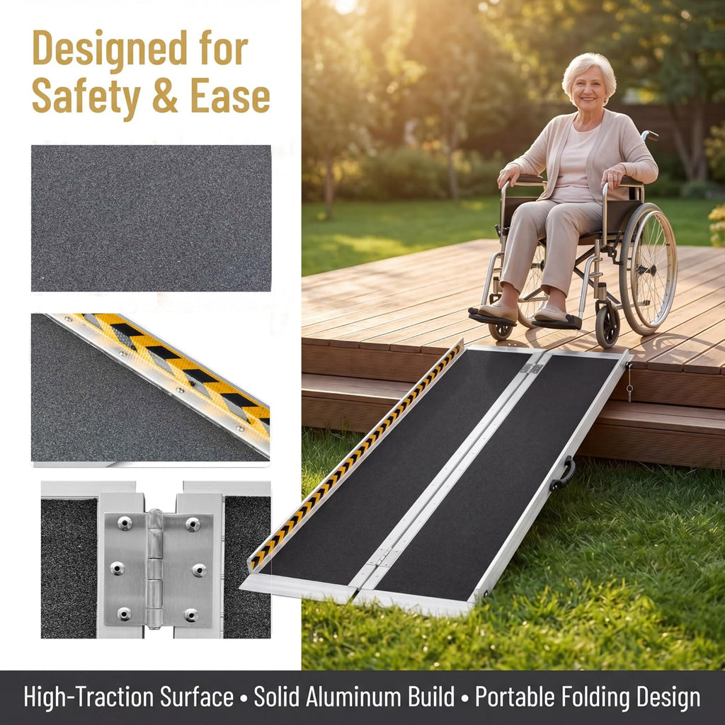 Portable Wheelchair Ramp Non-Slip Aluminum Folding Handicap Entry Ramp, 600 lb

