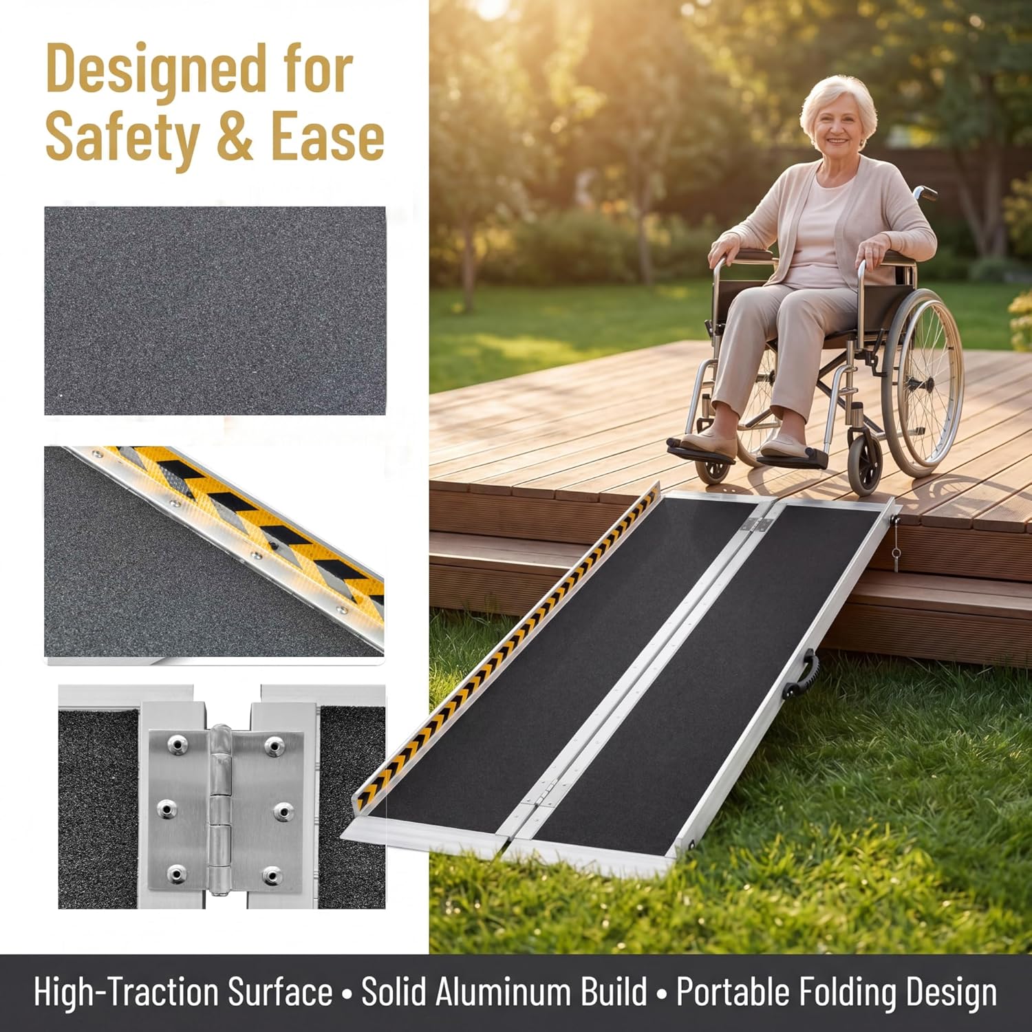Portable Wheelchair Ramp Non-Slip Aluminum Folding Handicap Entry Ramp, 600 lb

