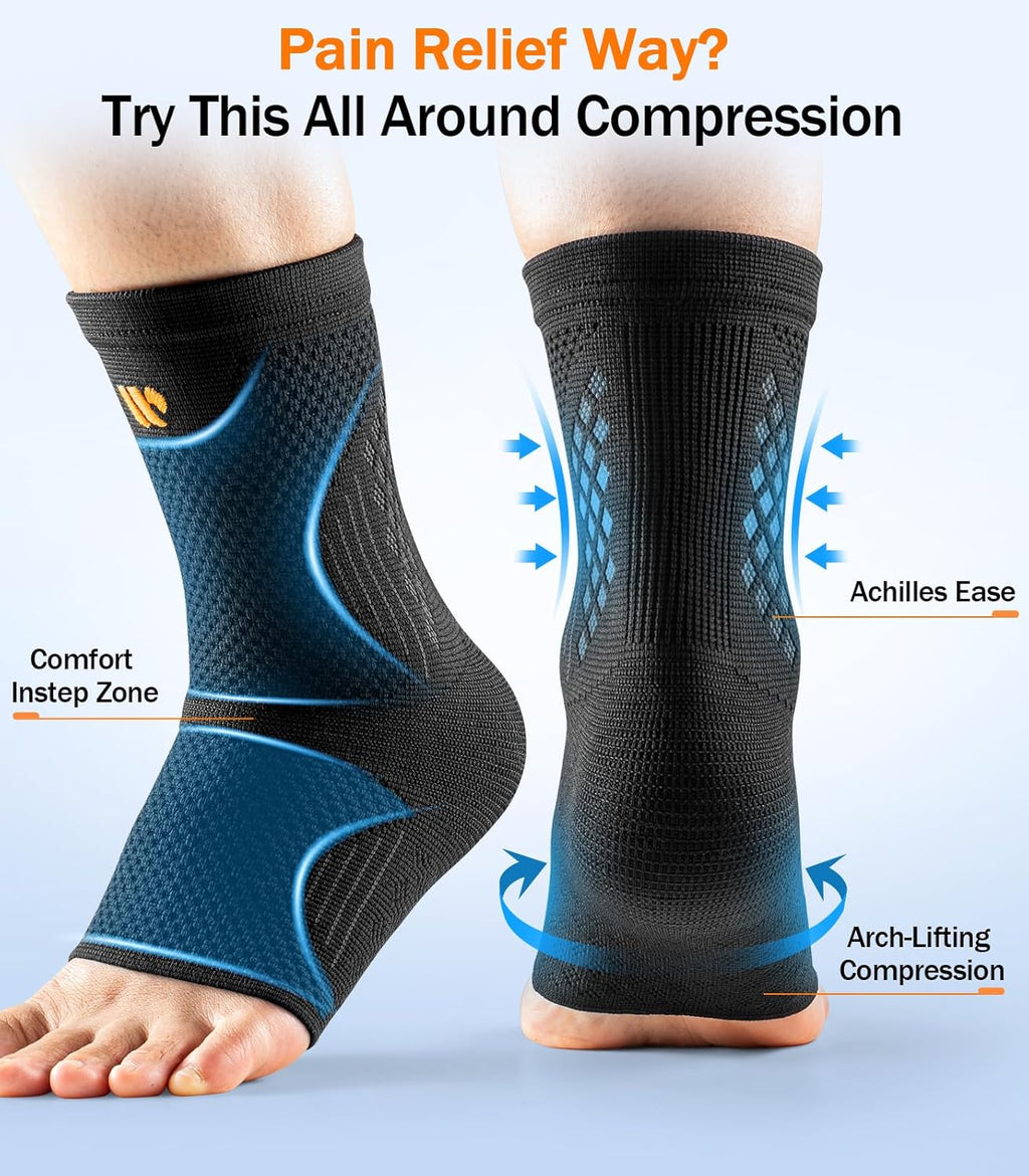 Low-Profile Ankle Compression Sleeve with Wide Strap, Plantar Fasciitis Foot Support

