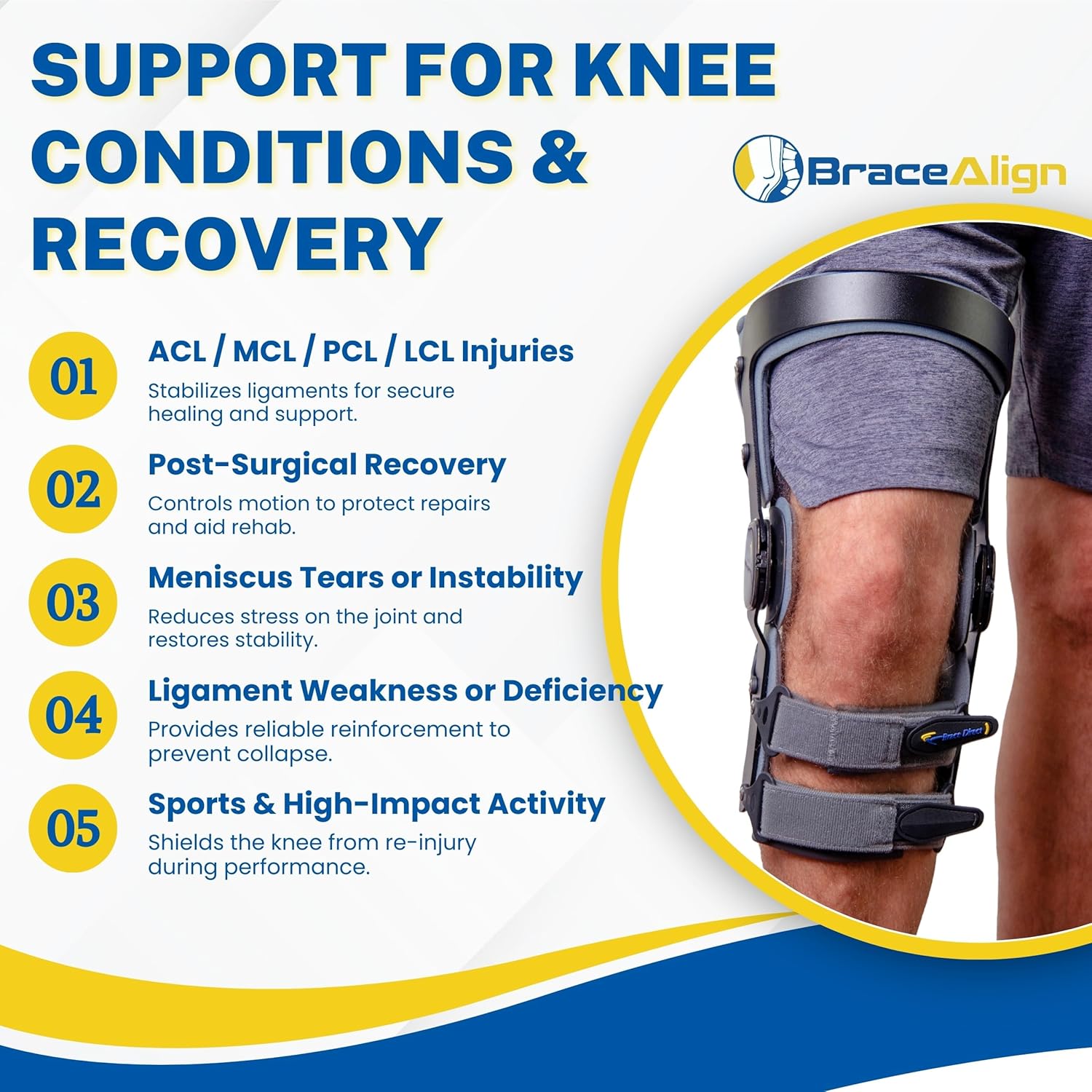 Apex ACL Stabilizer Knee Brace with Double Upright Support for ACL MCL PCL LCL

