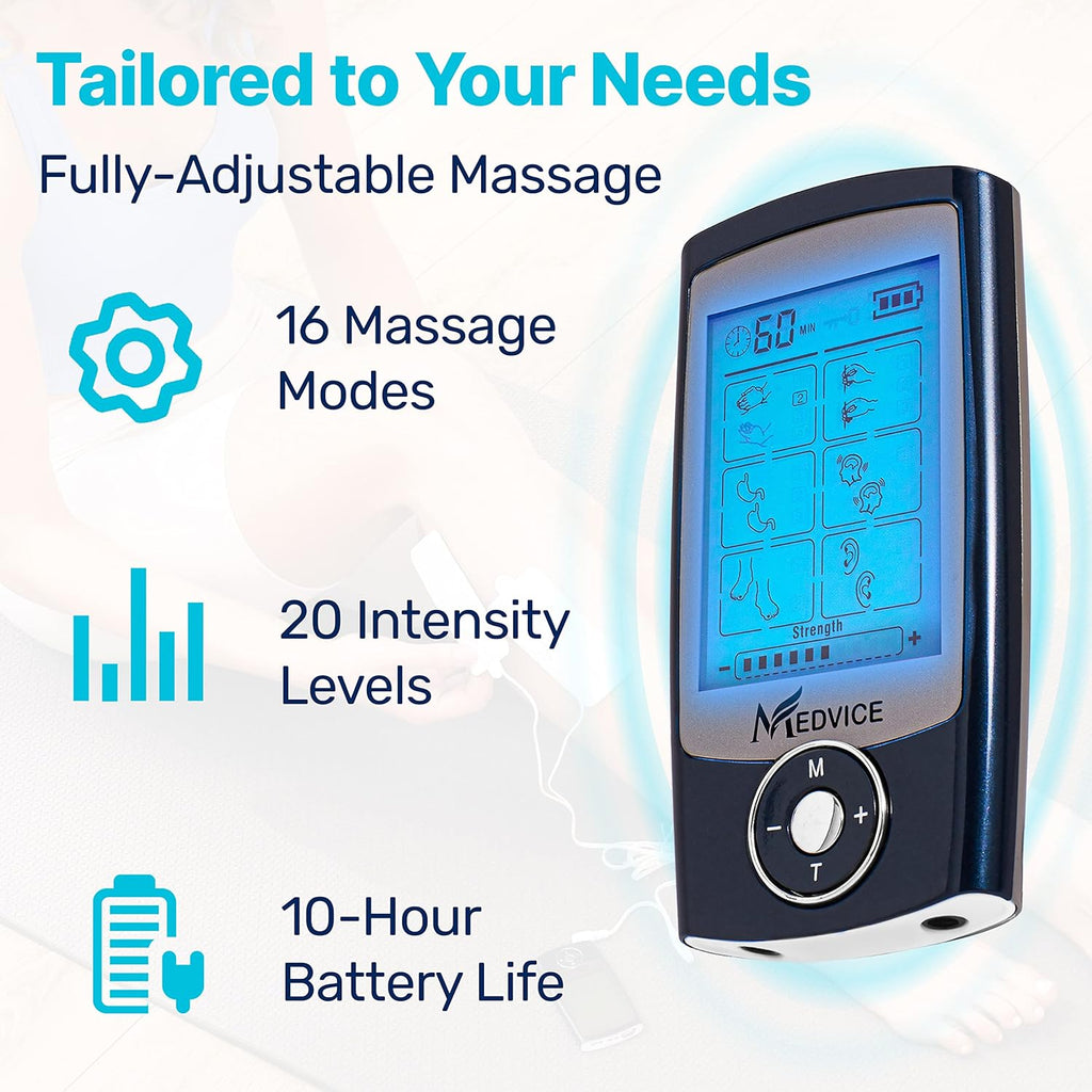 MEDVICE Dual Channel Rechargeable TENS Unit Muscle Stimulator Electric Massager

