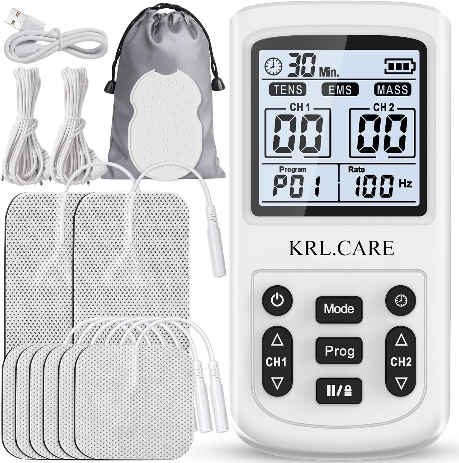 3-in-1 TENS EMS Muscle Stimulator Dual Channel with 8 Electrode Pads

