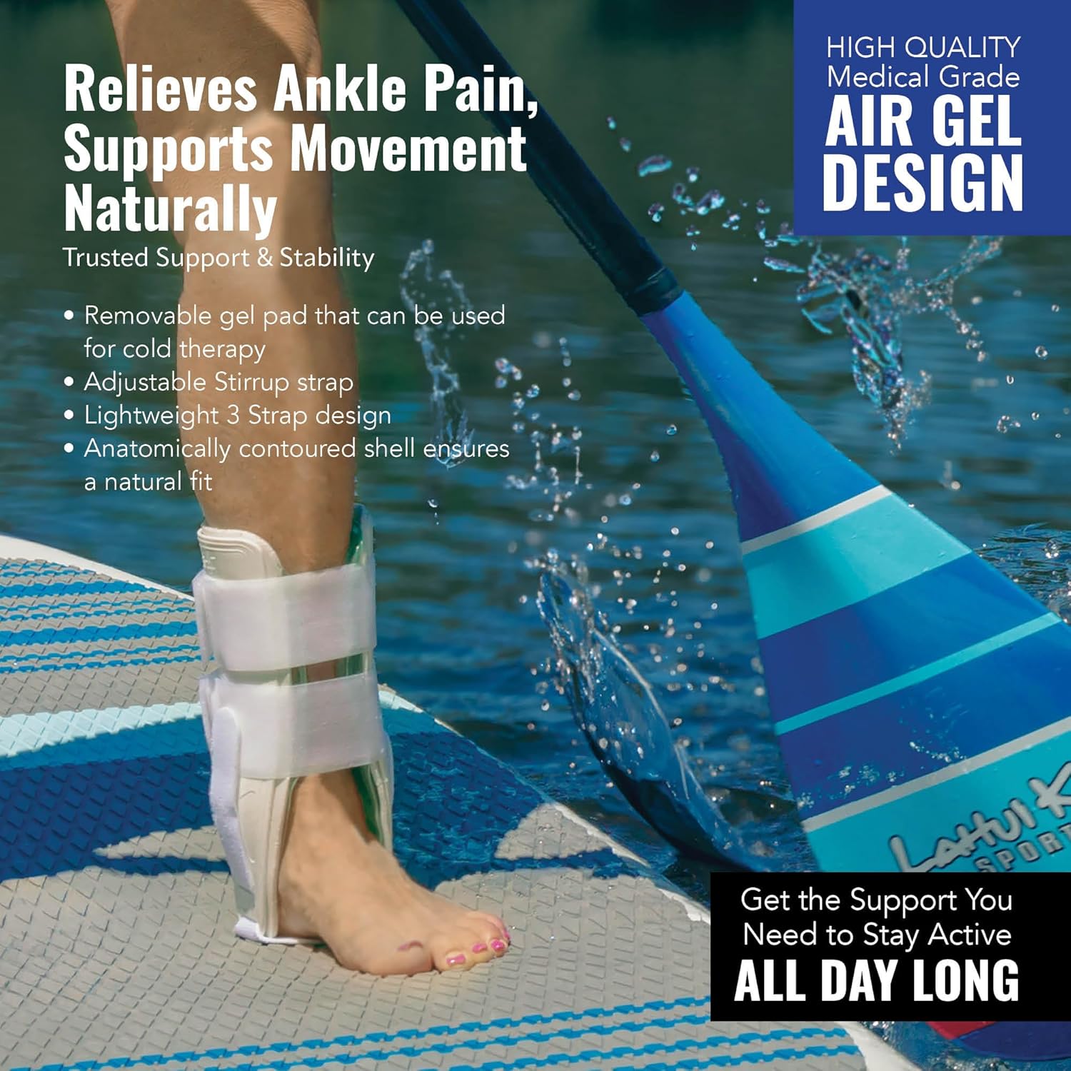 AnklePro Air Cushion Stirrup Ankle Stabilizer Brace, 3-Strap Rigid Support

