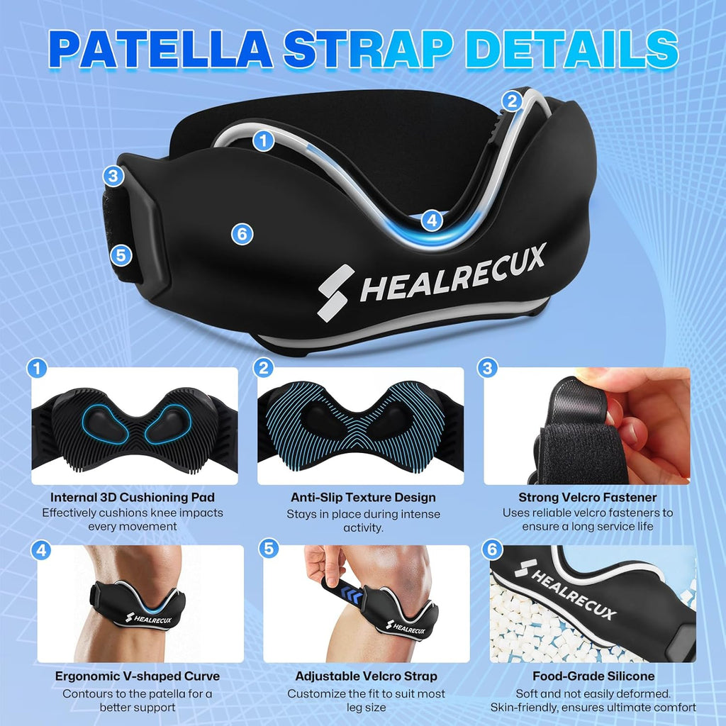 Healrecux Patellar Tendon Support Strap Silicone Non-Slip Patella Knee Band

