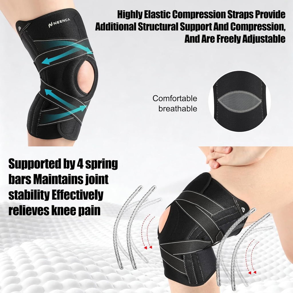 NEENCA Knee Brace Compression Support with X-Straps, Patella Gel Pads, Side Stabilizers

