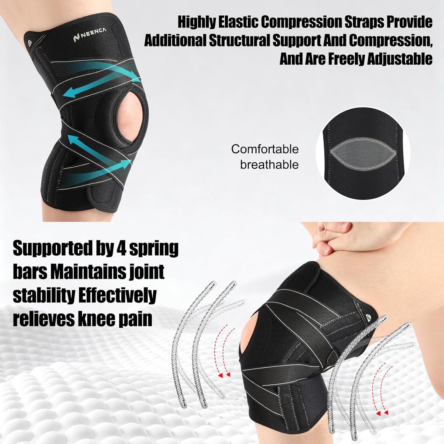 NEENCA Knee Brace Compression Support with X-Straps, Patella Gel Pads, Side Stabilizers

