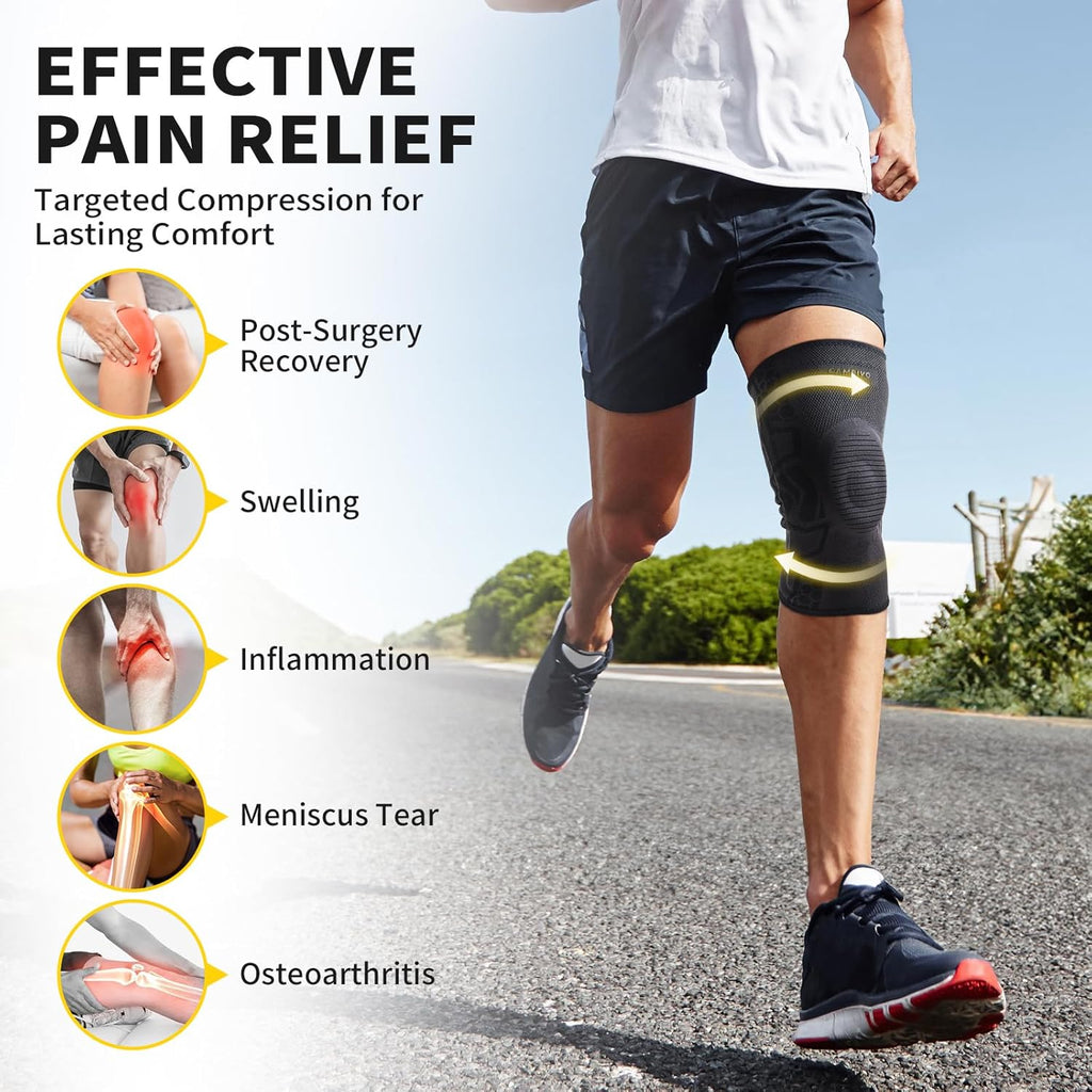 CAMBIVO Knee Brace Knee Sleeves with Patella Gel Pad and Side Stabilizers, 2-Pack

