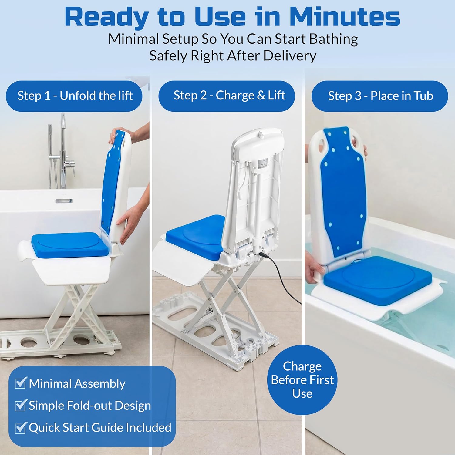 Platinum Health Tranquilo Electric Bath Lift with Rotating Padded Seat, 300 lb

