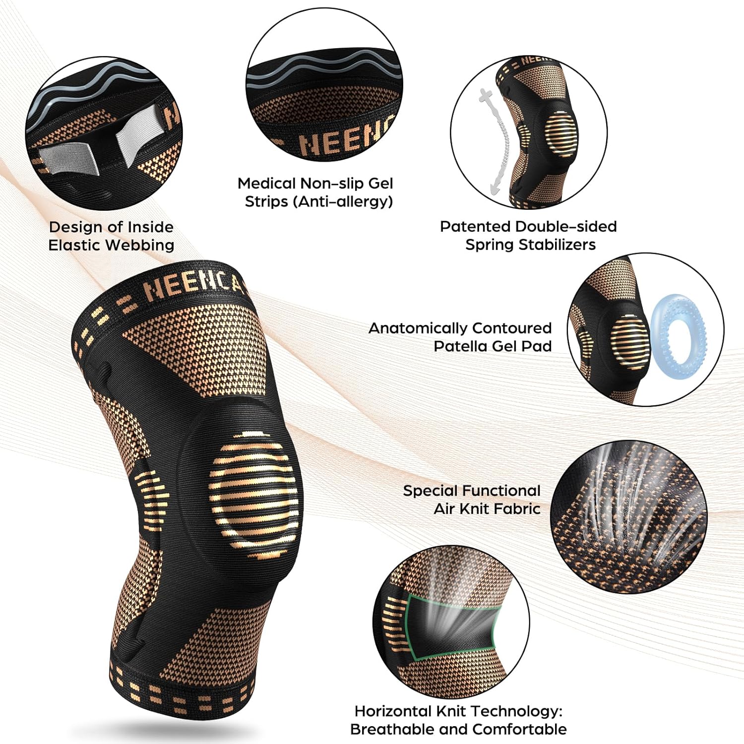 NEENCA Compression Knee Sleeves with Patella Gel Pad and Side Stabilizers

