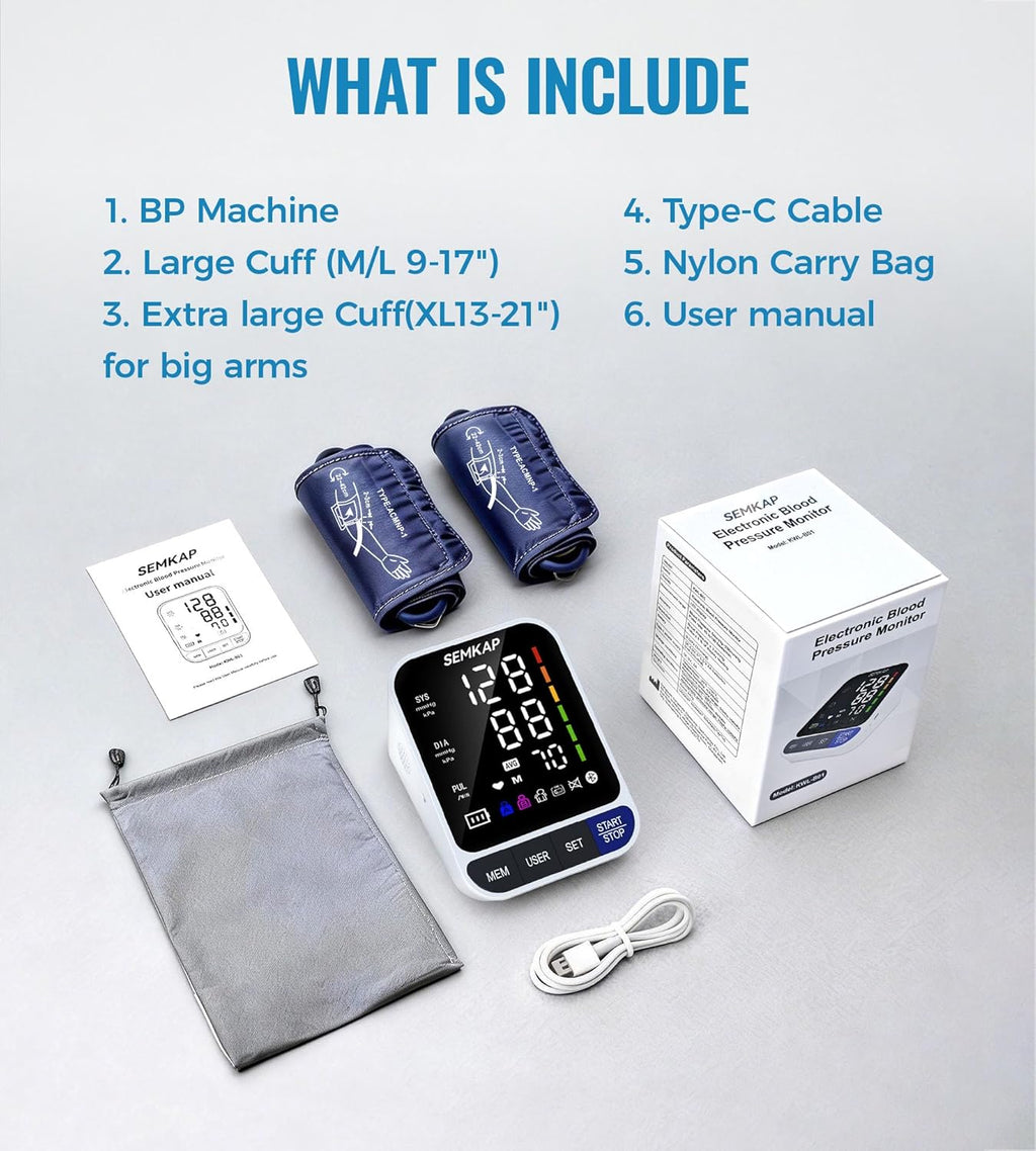 SEMKAP Auto Upper Arm Blood Pressure Monitor with Large LED Display and Voice

