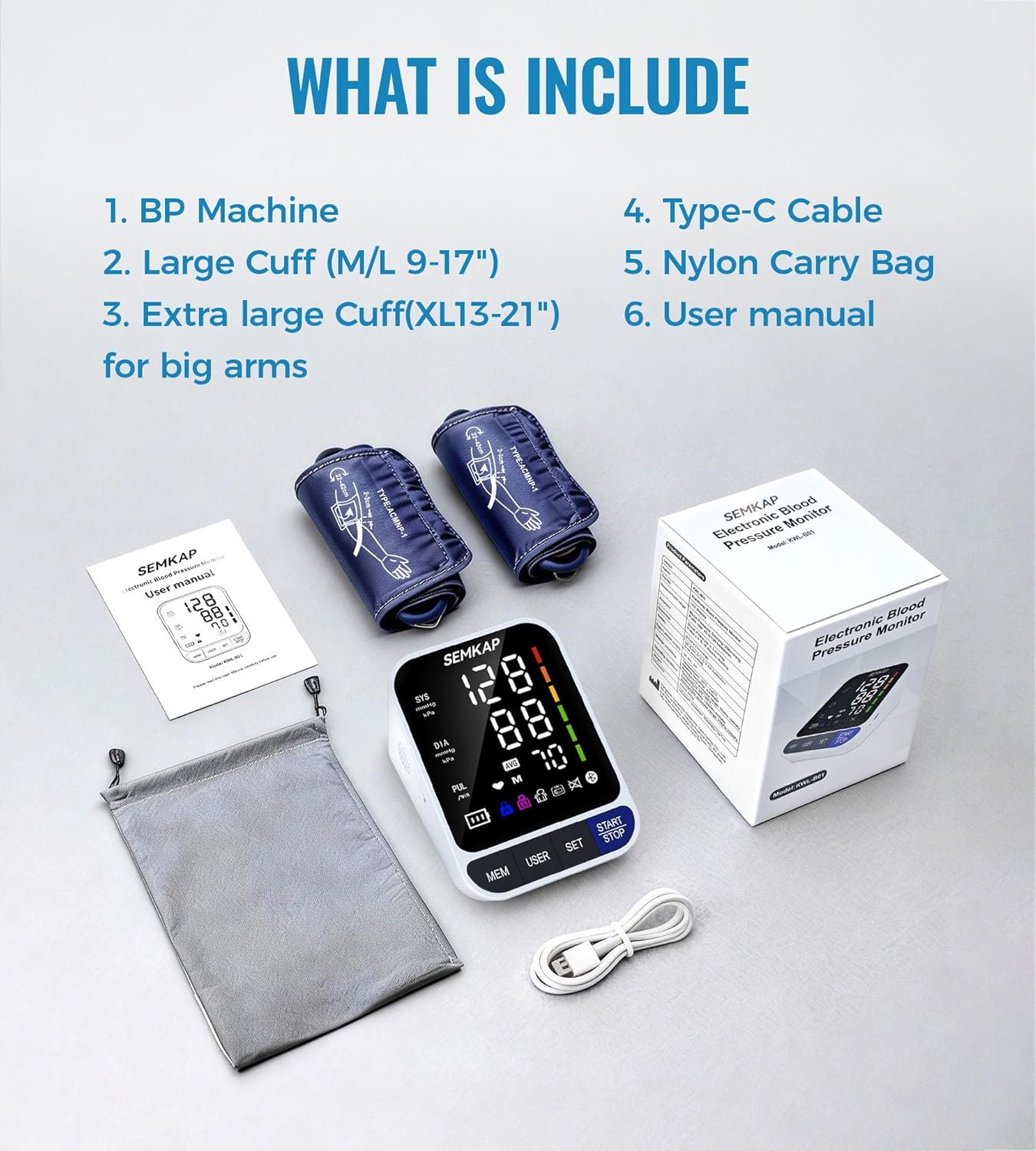 SEMKAP Auto Upper Arm Blood Pressure Monitor with Large LED Display and Voice

