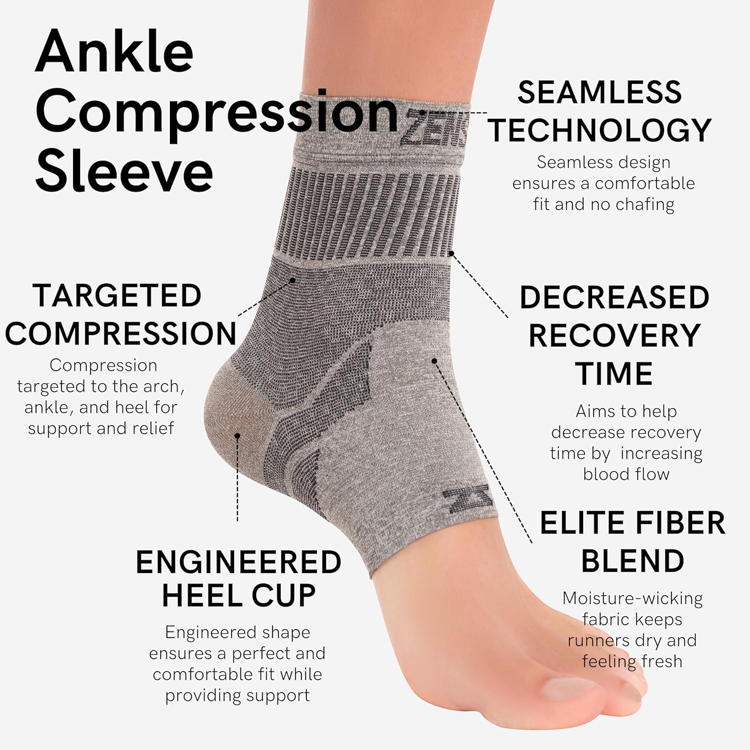 Zensah Ankle Support Compression Ankle Brace and Sleeve for Running Soccer Sports

