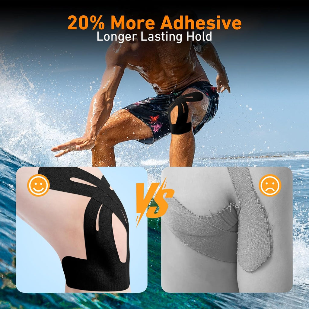 KTQUICK Pre-Cut Kinesiology Tape for Knees, Cotton, Latex-Free, Waterproof

