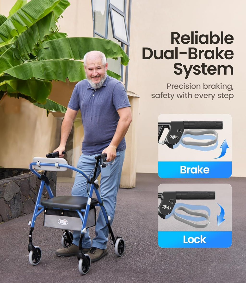 VOCIC Z11 Rollator Walker with Seat, Max 380 lb, Foldable All-Terrain

