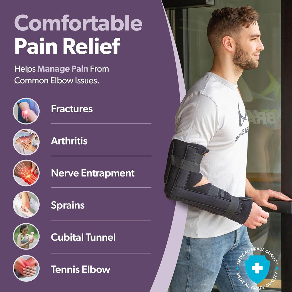 BraceAbility Elbow Immobilizer Brace with Removable Arm Splint for Elbow Injuries

