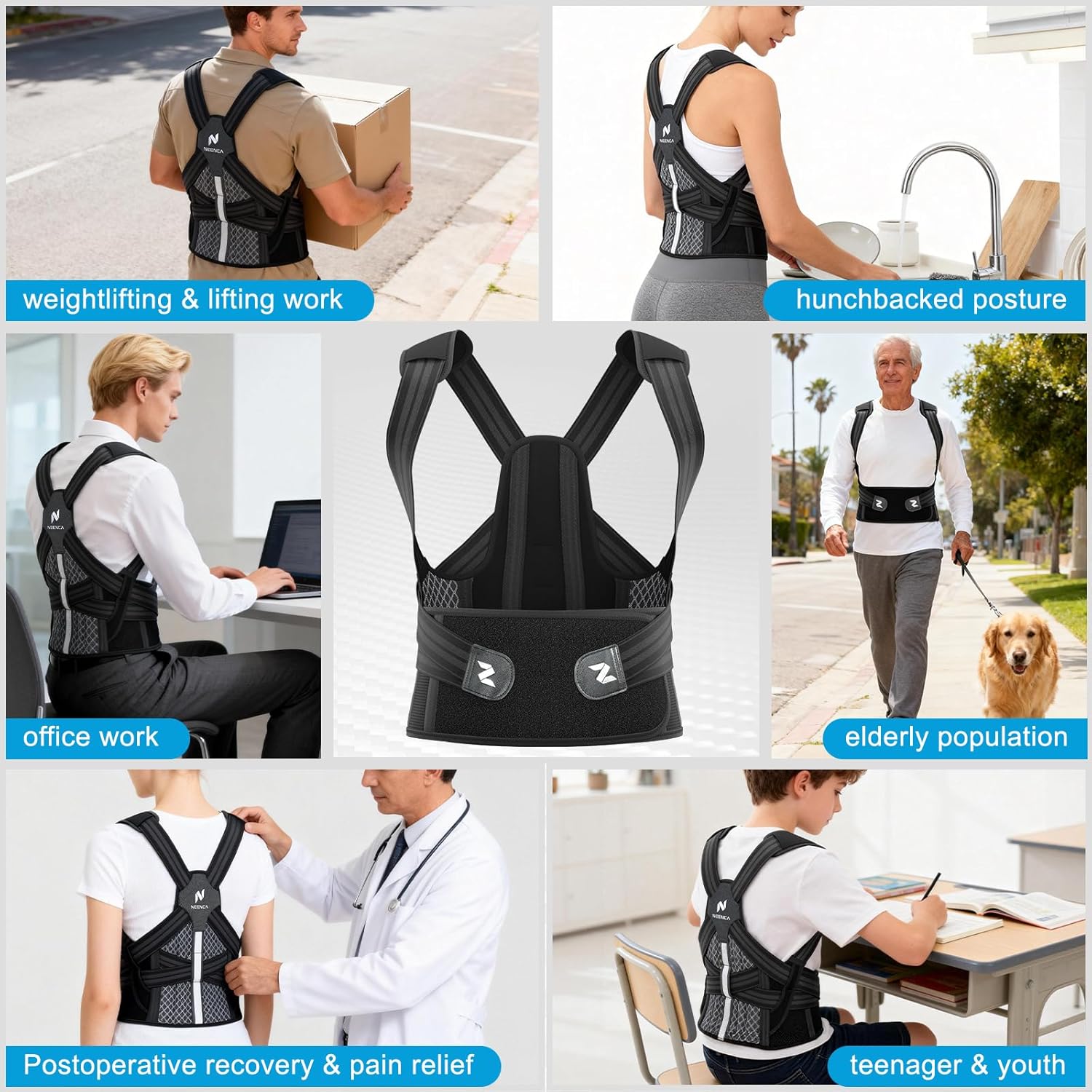 NEENCA Medical Posture Corrector Back Brace with Adjustable Back Support

