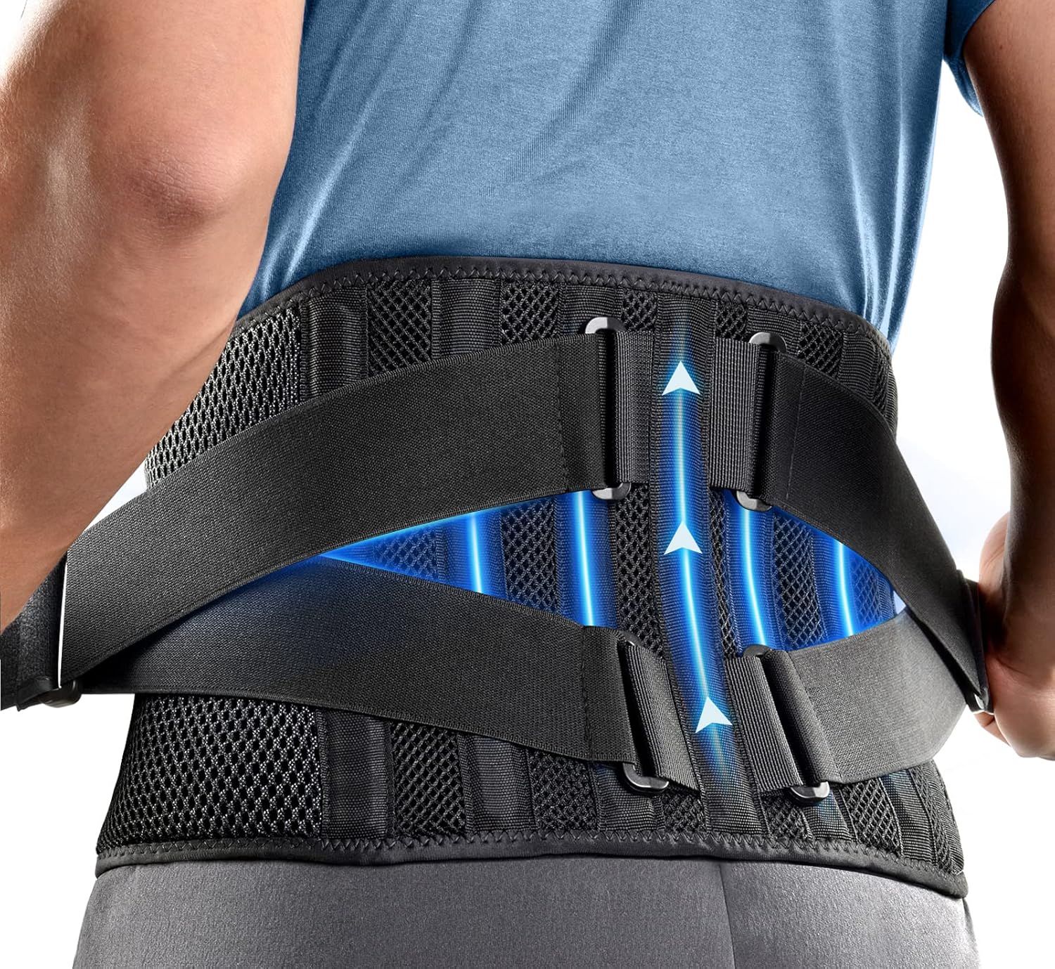 Freetoo Air Mesh Lower Back Brace with 7 Stays, Anti-Skid Lumbar Support Belt

