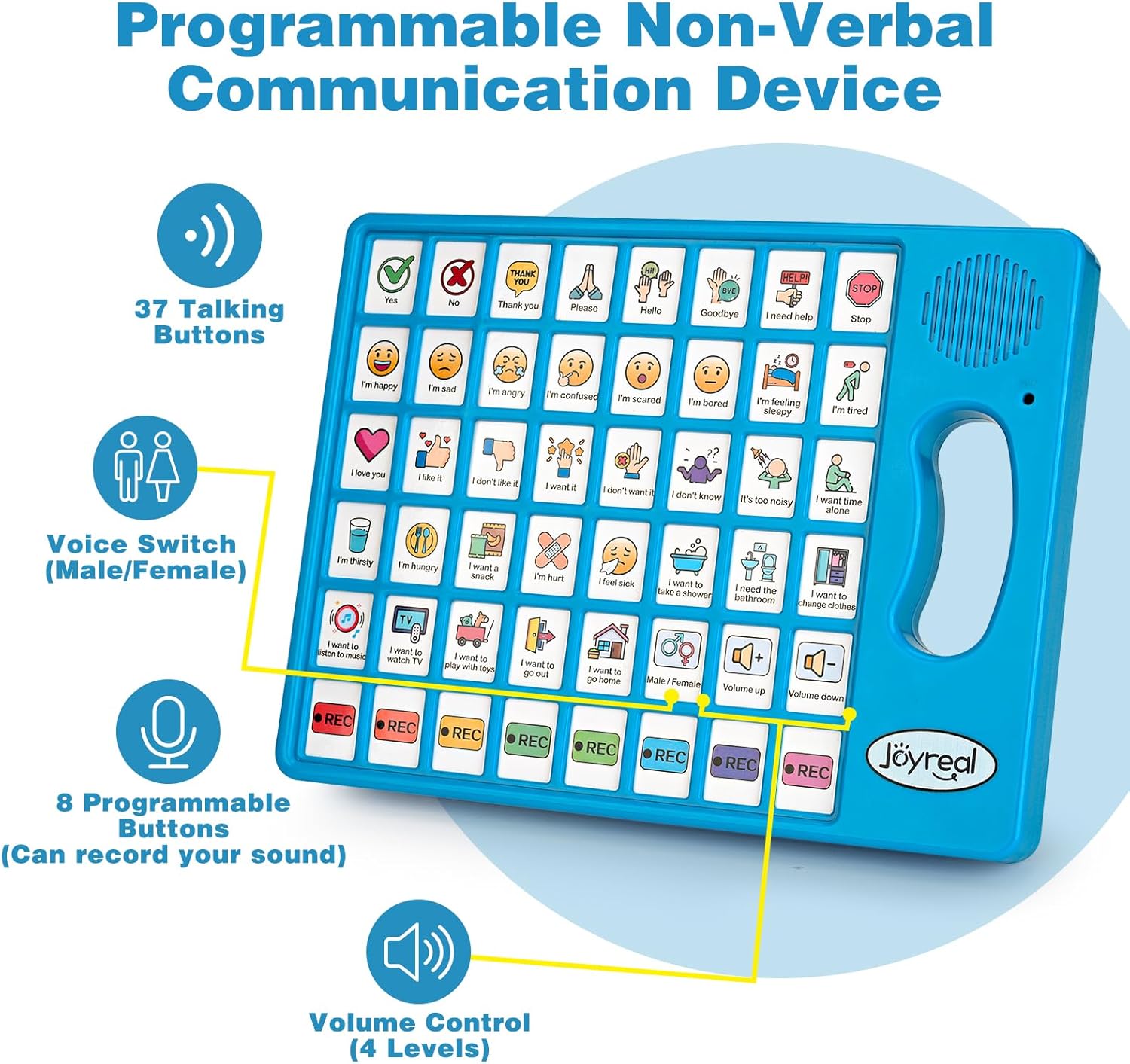 Joyreal AAC Communication Device for Autism, Nonverbal Talker with Programmable Buttons

