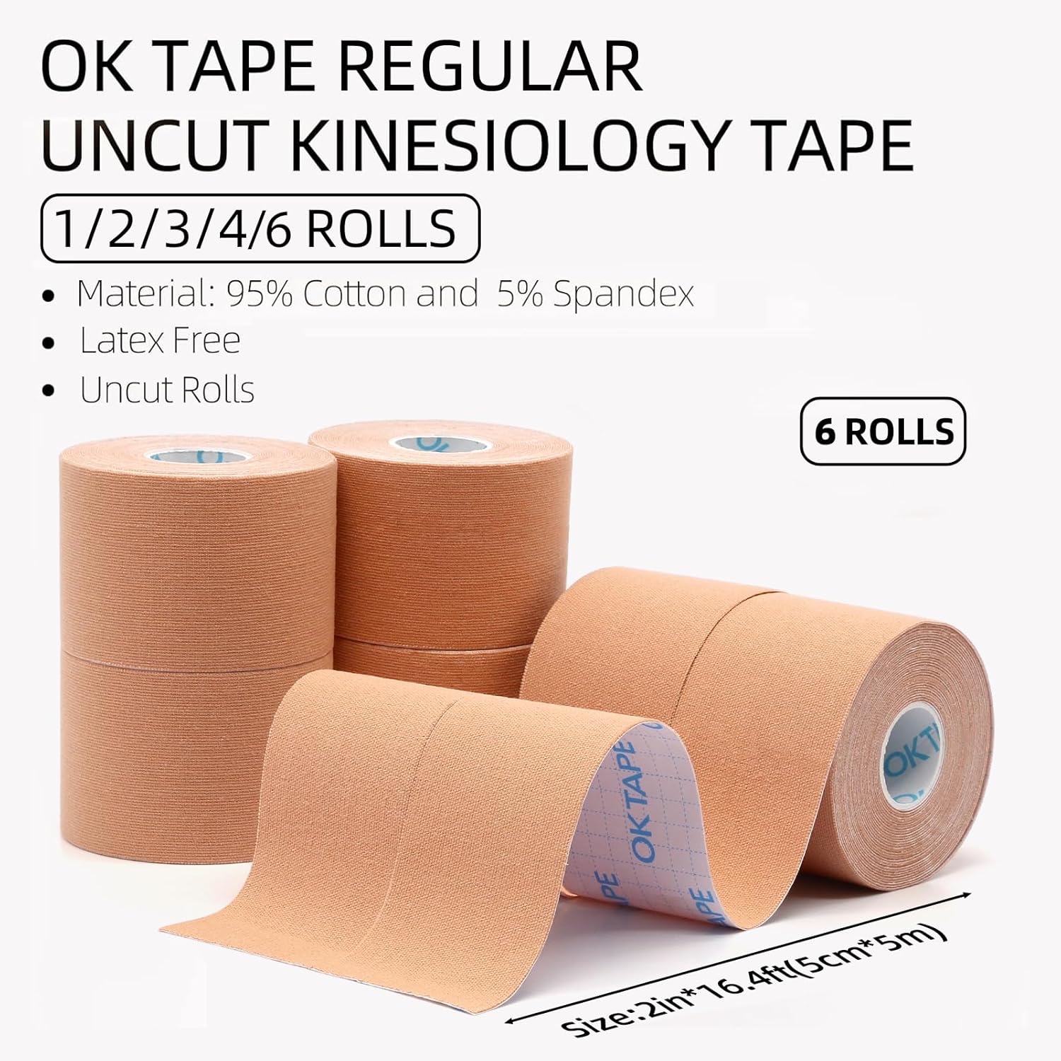 OK TAPE Regular Kinesiology Tape 2 in x 16.4 ft, Cotton Athletic Support Tape

