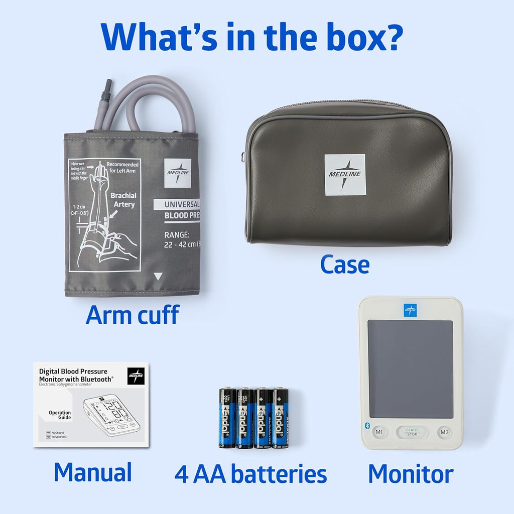 Medline Bluetooth Digital Upper Arm Blood Pressure Monitor with App and LCD Display

