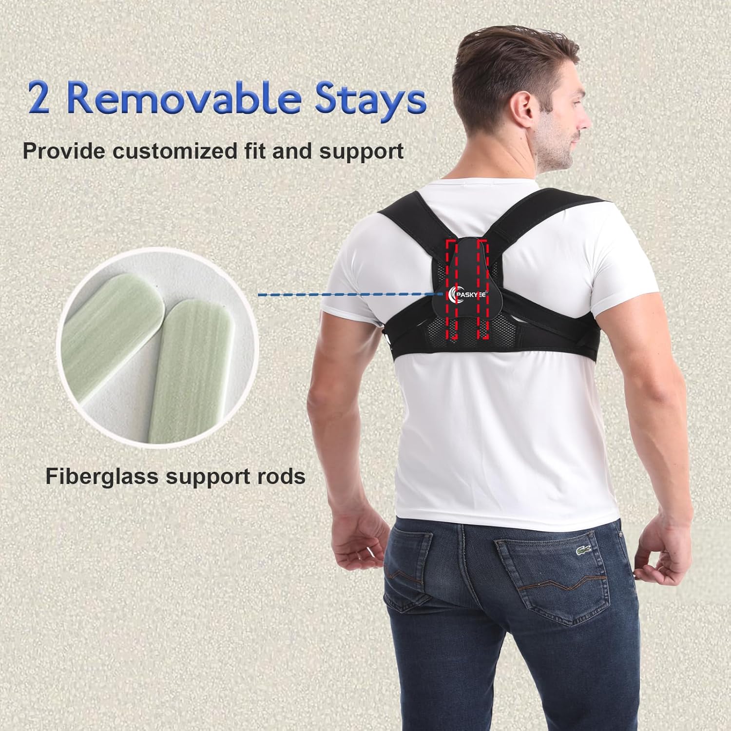 Paskyee Posture Corrector Back Brace for Neck and Upper Back, Adjustable Support

