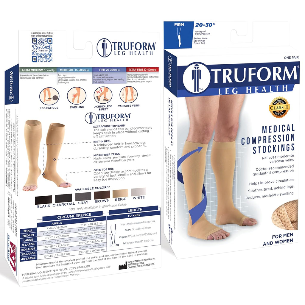 Truform 20-30 mmHg Knee High Open Toe Compression Stockings, Unisex

