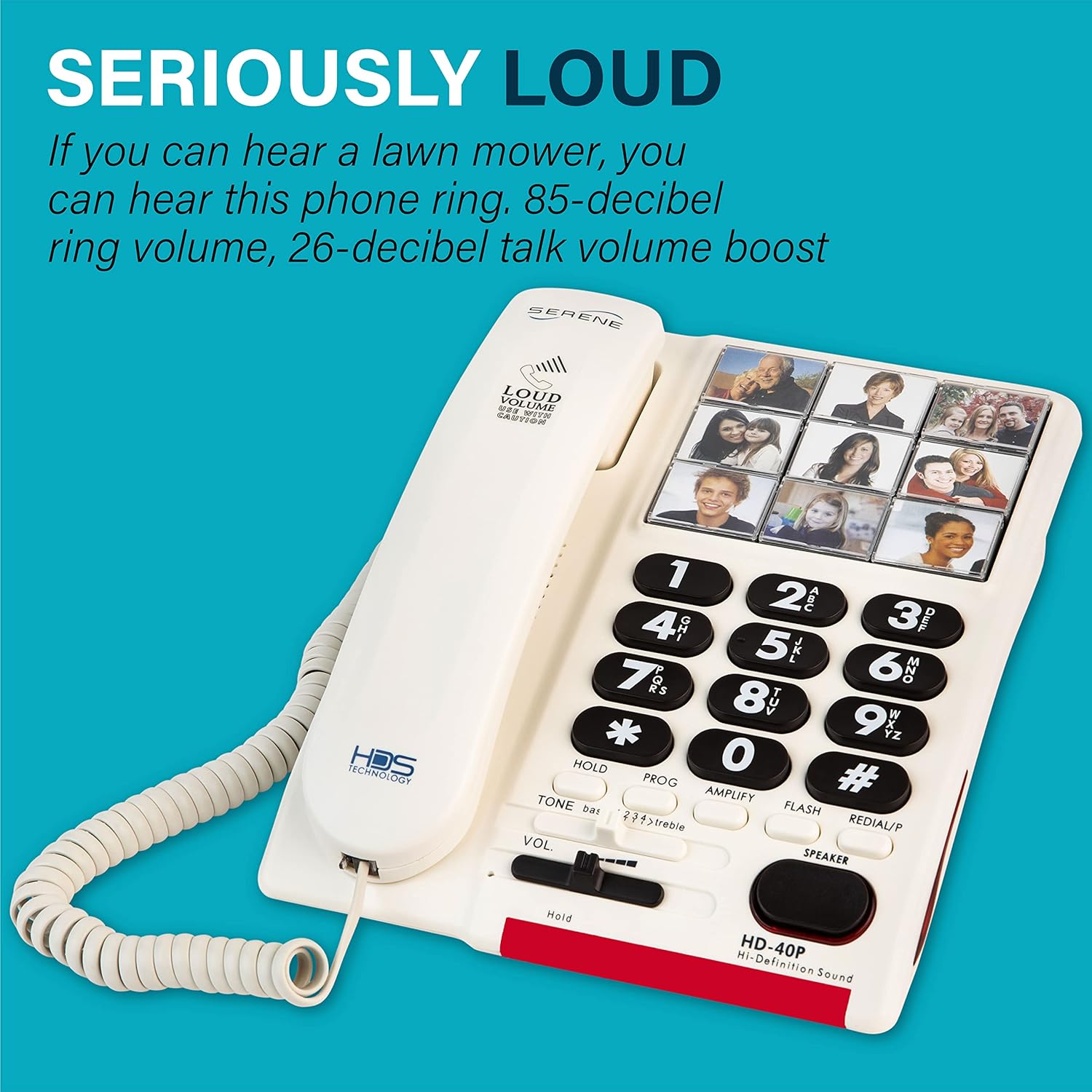 Serene Innovations Amplified Big Button Landline Phone for Seniors, Photo Speed Dial

