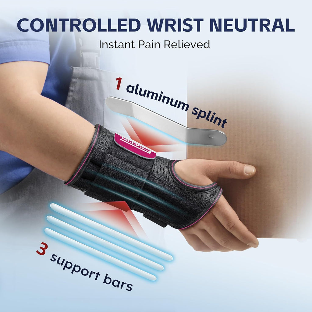 FEATOL Carpal Tunnel Wrist Brace Night Support with Removable Splint, Breathable Mesh

