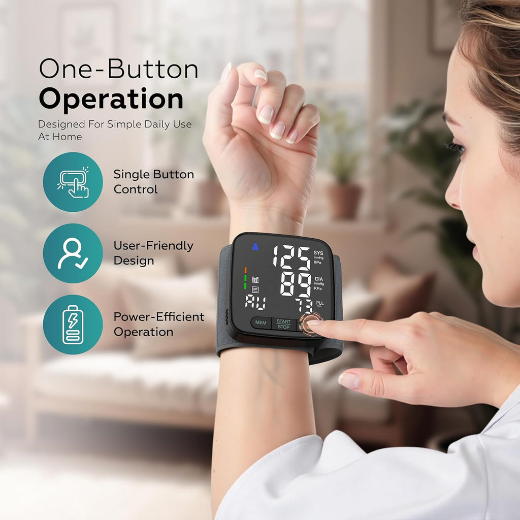 Wrist Blood Pressure Monitor, Digital BP Cuff, LED Display, Dual-User

