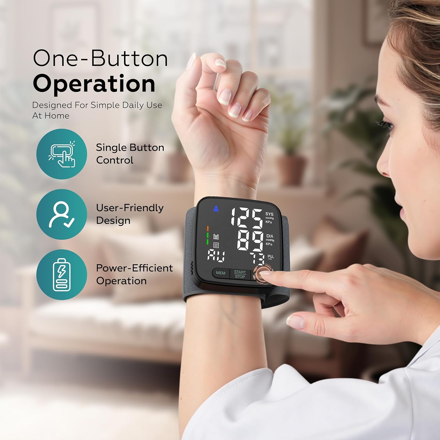 Wrist Blood Pressure Monitor, Digital BP Cuff, LED Display, Dual-User


