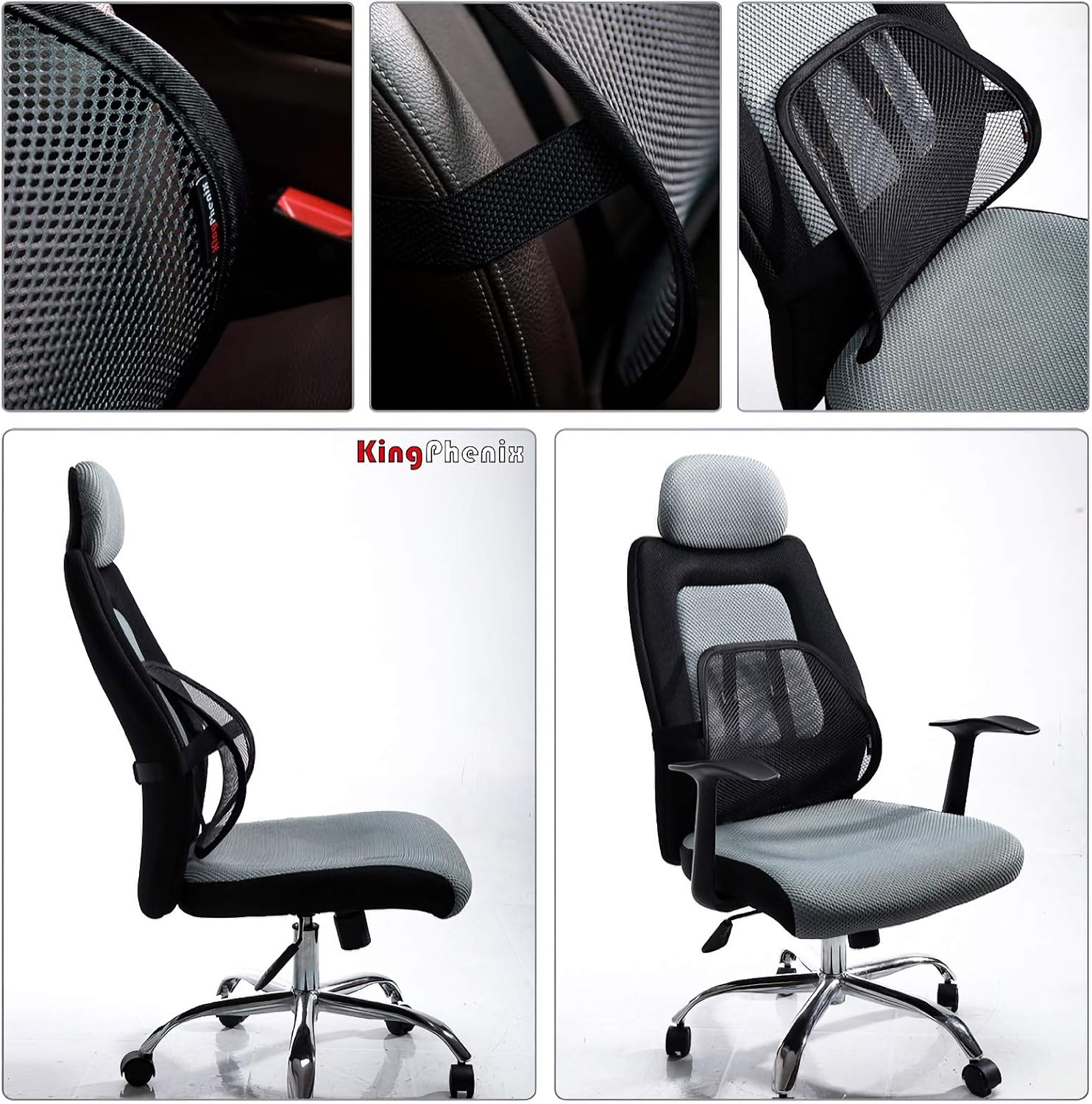kingphenix Lumbar Support Cushion with Breathable Mesh for Car and Office Chair

