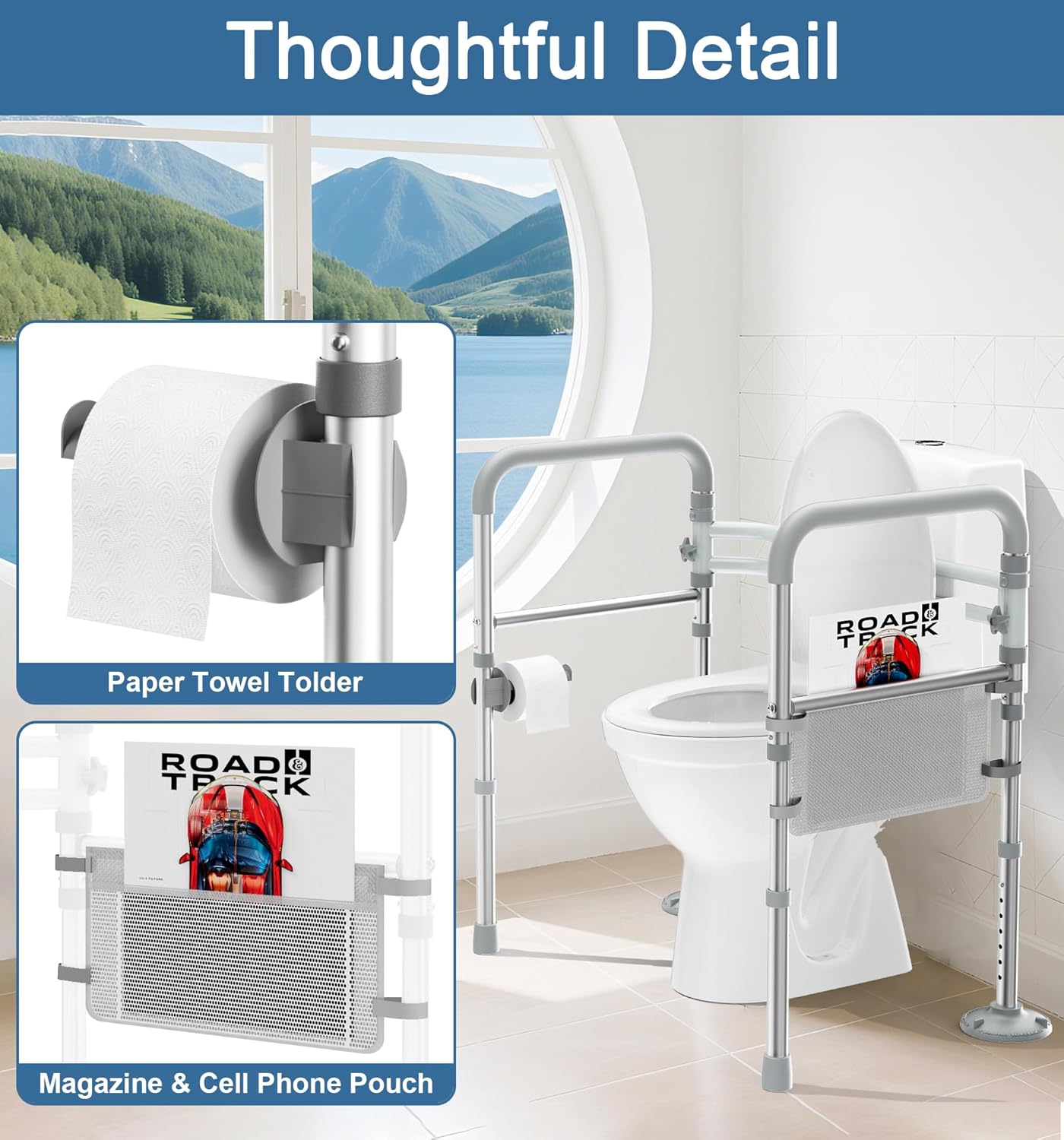 HOMLAND Toilet Safety Rail Adjustable Height Width Foldable 350 lb Toilet Handles


