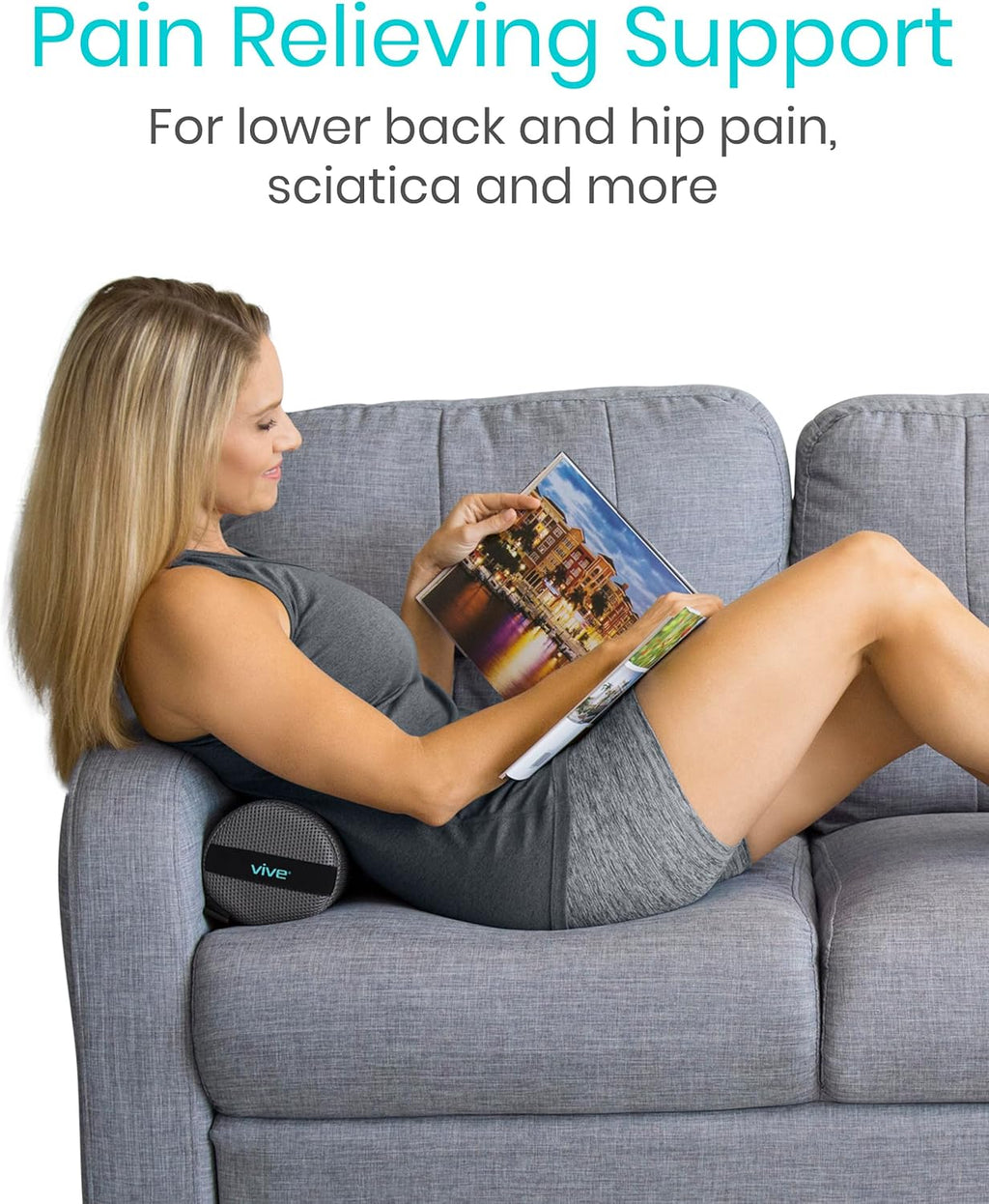 Vive Lumbar Roll Pillow for Lower Back Support, Ergonomic Cushion for Office Chair

