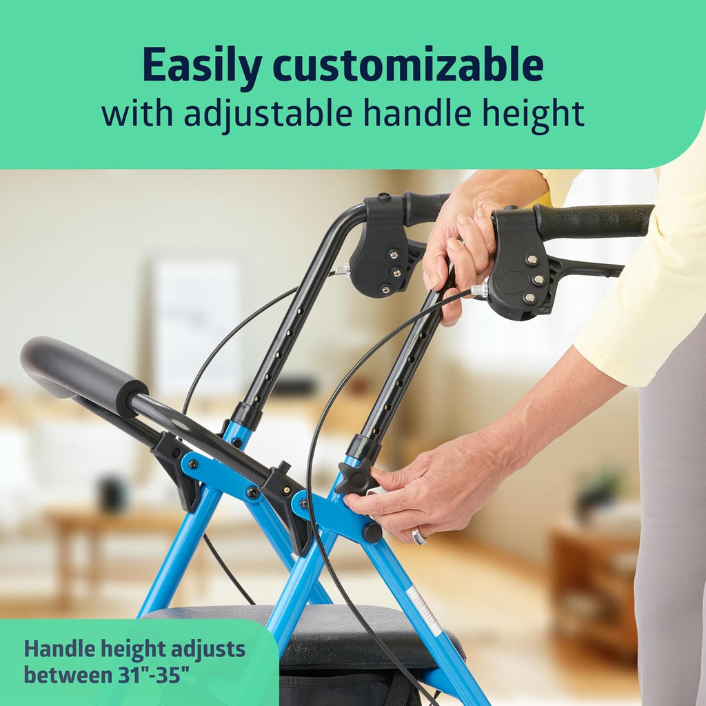 Medline Standard Adult Steel Rollator Walker Aid, 300 lb Capacity, 8 in Wheels

