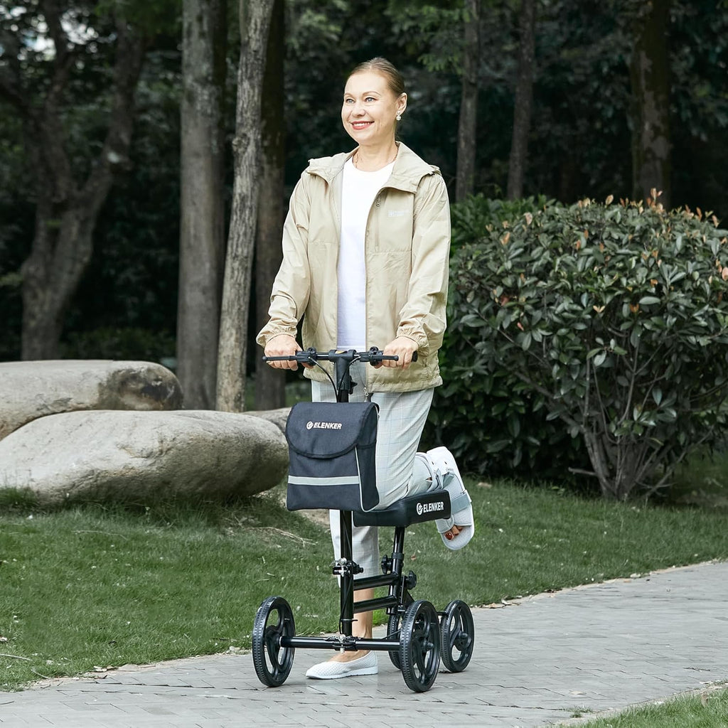 ELENKER Knee Scooter Knee Walker with Dual Braking System, Adjustable, Foldable

