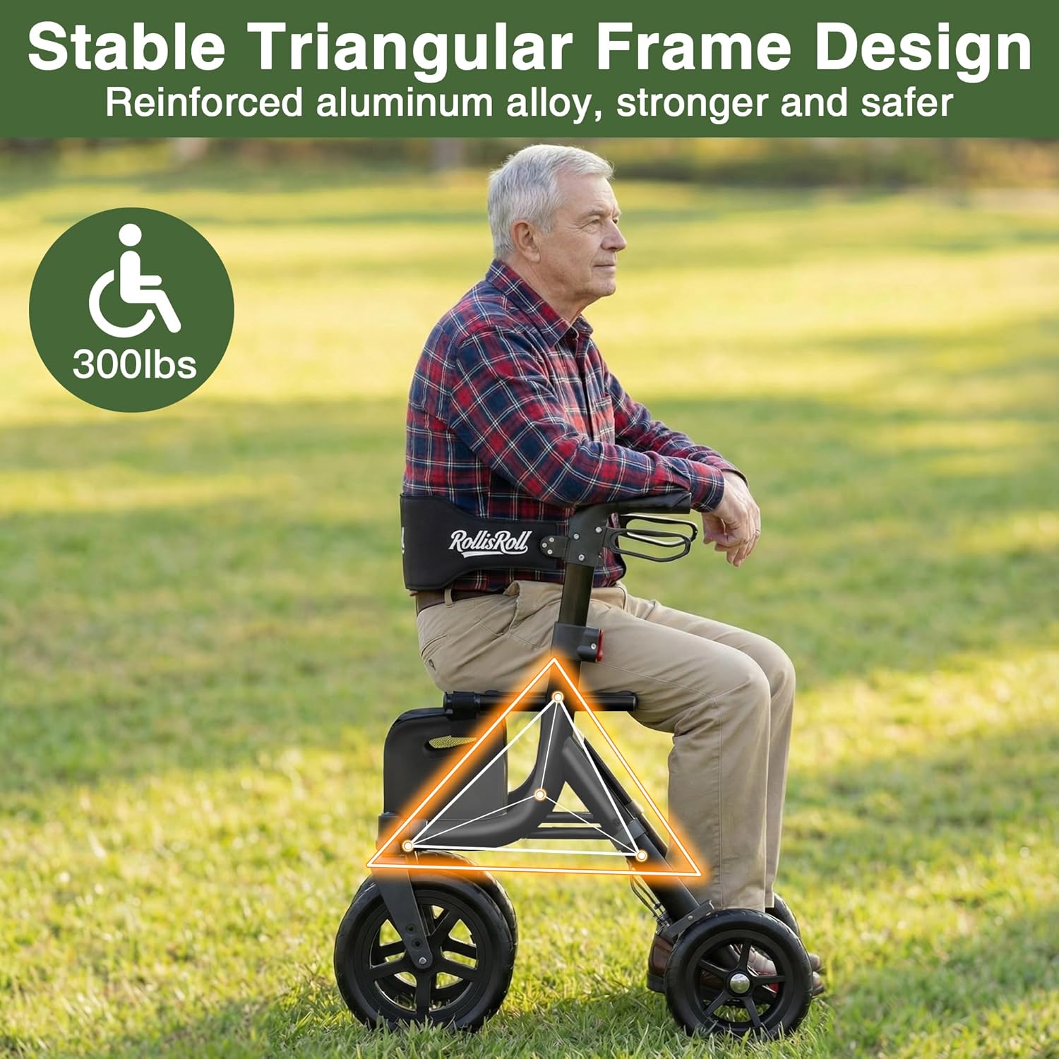 Rollator Walker with Seat for Seniors, Foldable 4 Wheel All-Terrain

