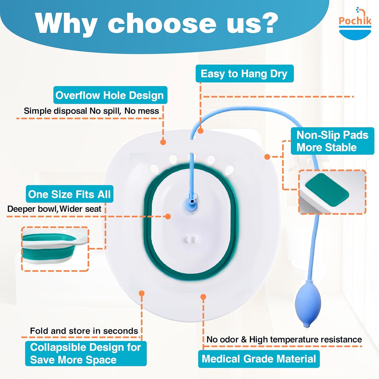 Pochik Sitz Bath for Toilet Seat, Hemorrhoid & Postpartum Perineal Soaking Kit


