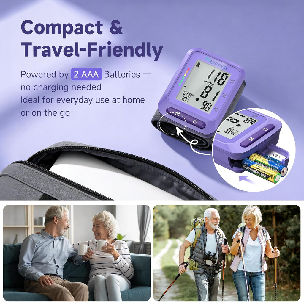 Dual-User Wrist Blood Pressure Monitor with LCD Display and 120 Memory for Home Use

