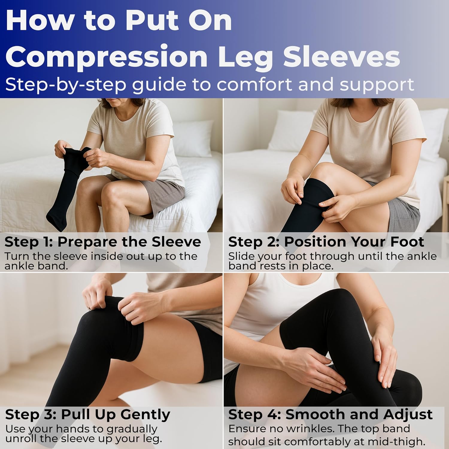 Mojo Compression Socks Thigh-Hi 20–30 mmHg Graduated Support Grip Top Pair

