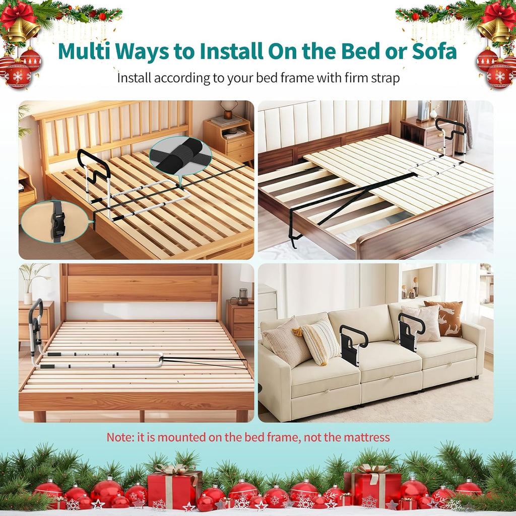 Bed Rails for Elderly Adults Safety Adjustable Bed Assist Rail with Storage Pockets

