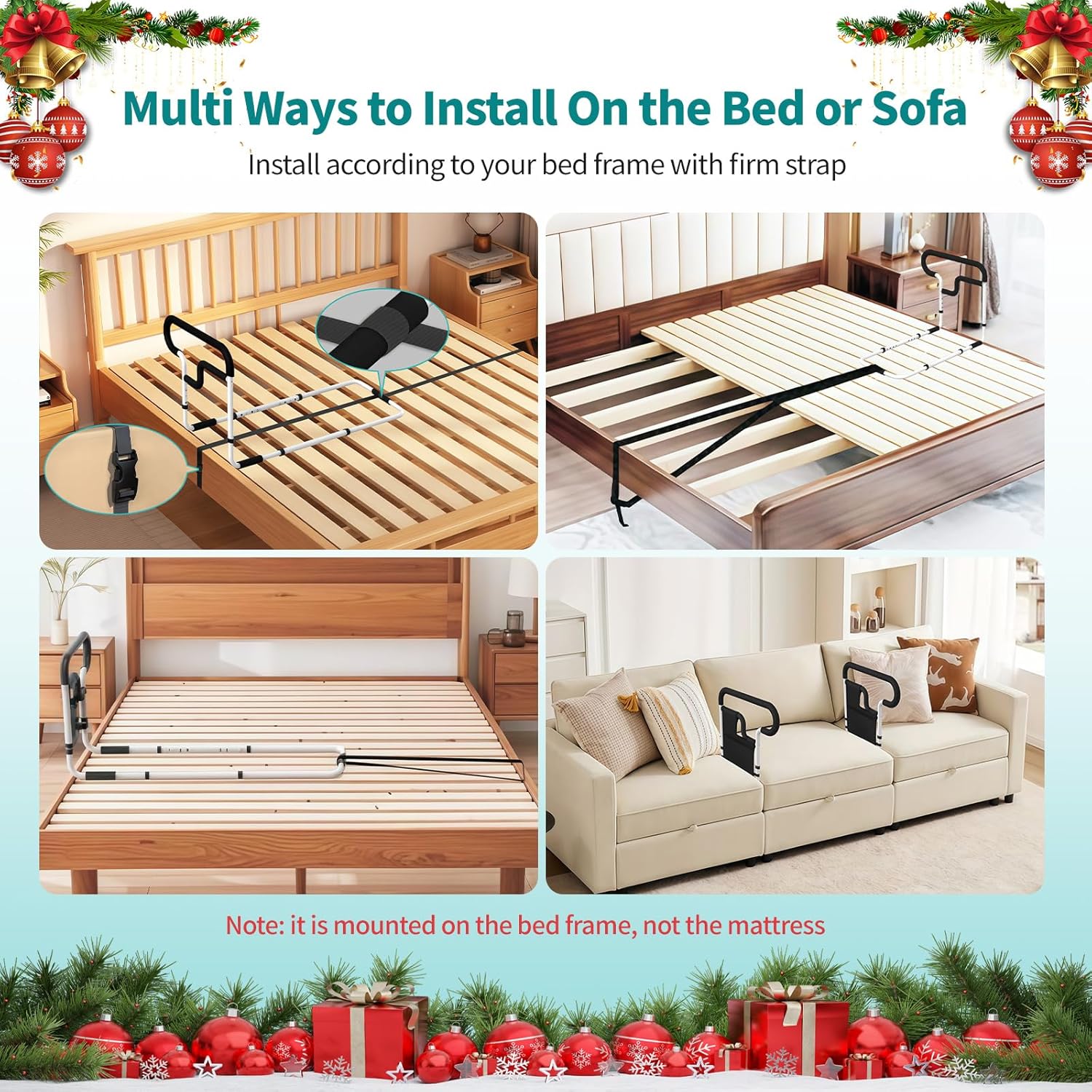 Bed Rails for Elderly Adults Safety Adjustable Bed Assist Rail with Storage Pockets

